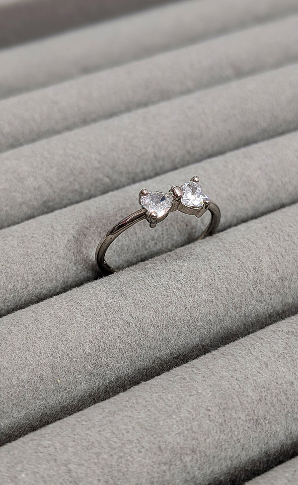 Radiant Crystal Bow Silver Adjustable Ring with Dainty