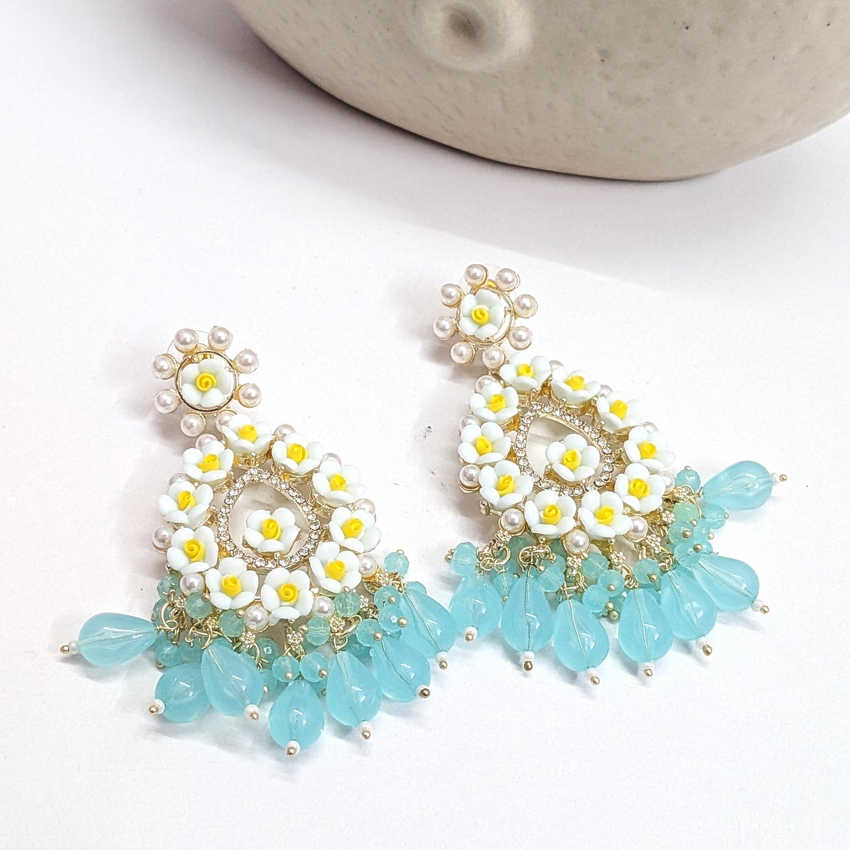 Dreamy Blue Sparkling Crystal Long Beads Earrings