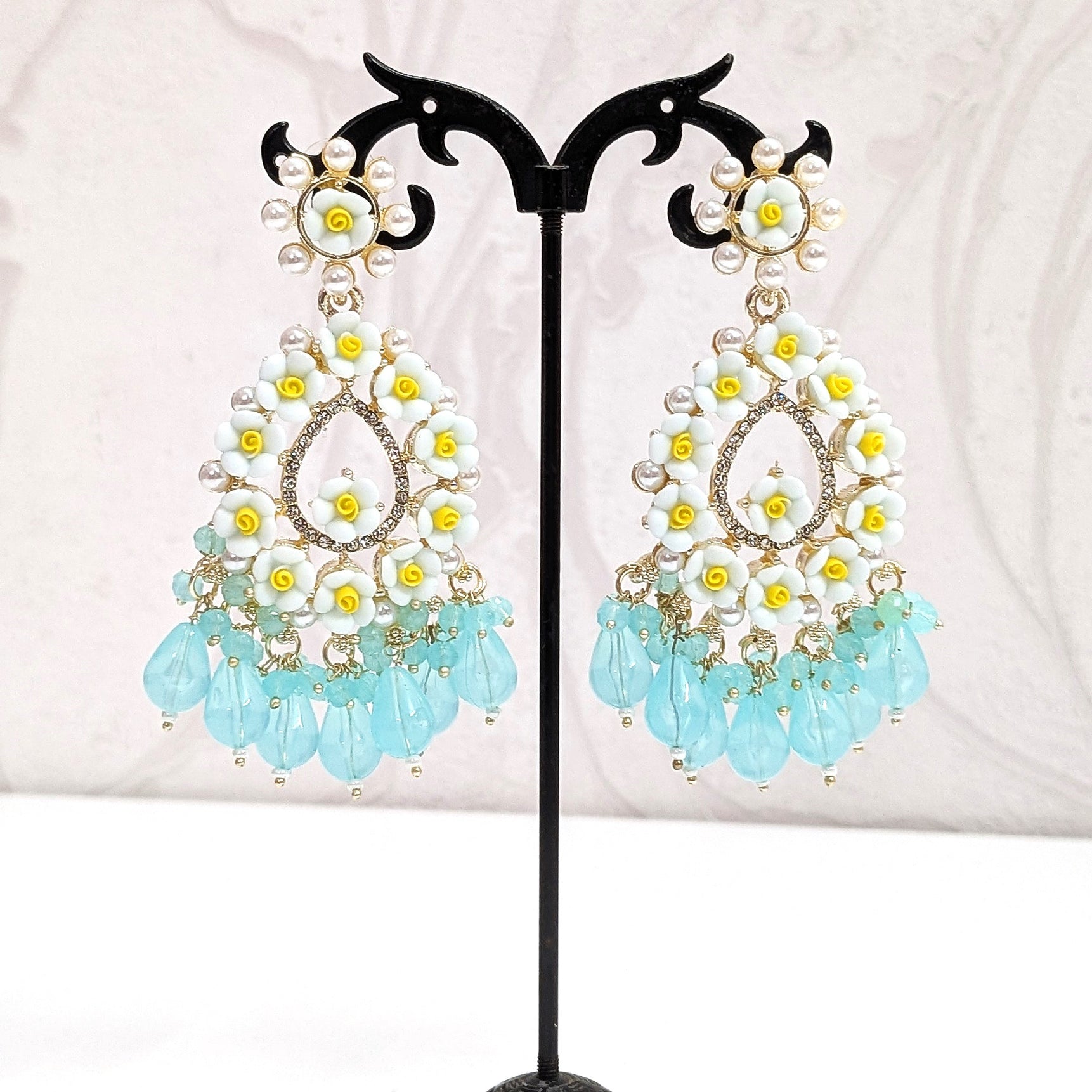 Dreamy Blue Sparkling Crystal Long Beads Earrings