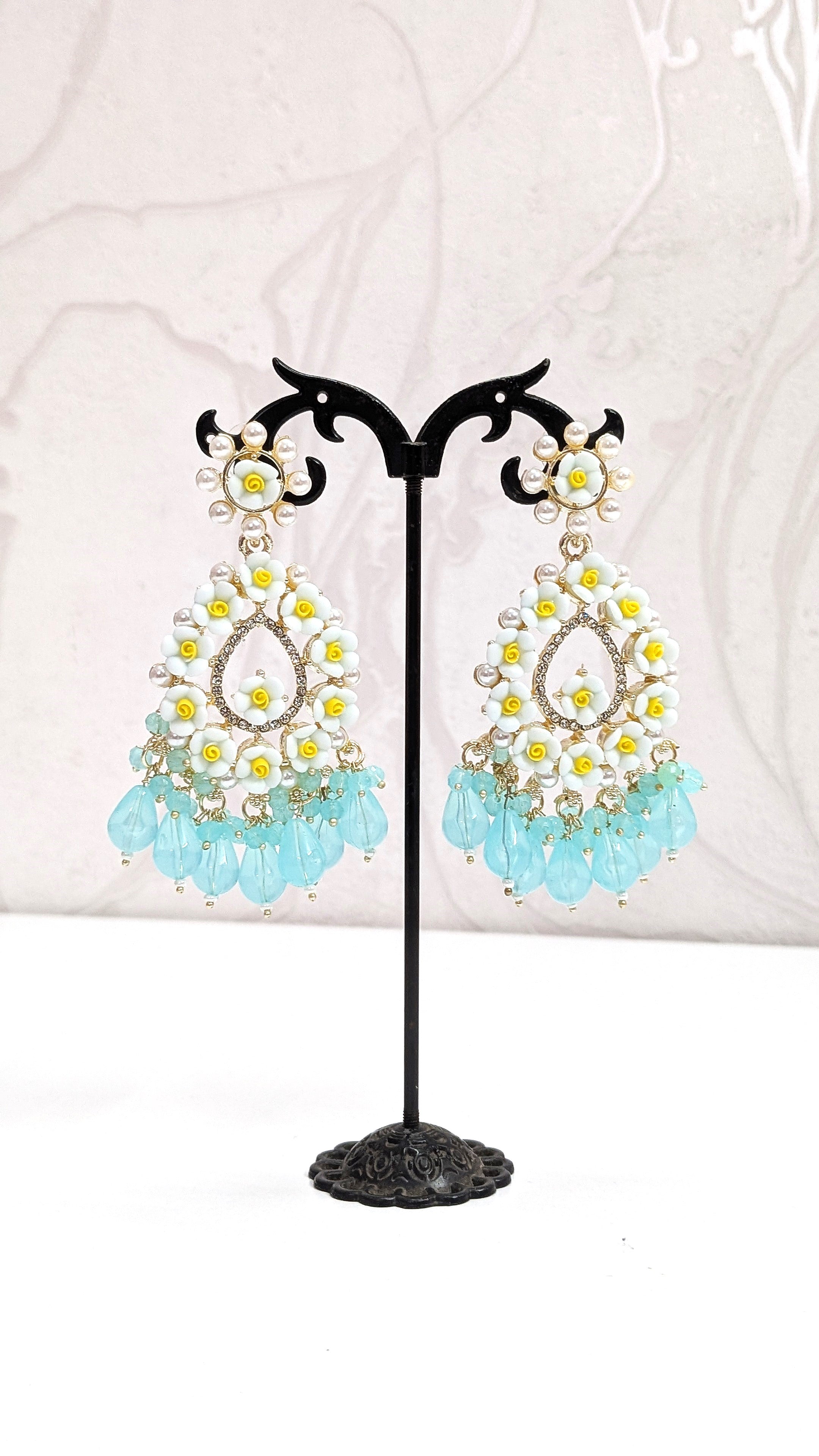 Dreamy Blue Sparkling Crystal Long Beads Earrings