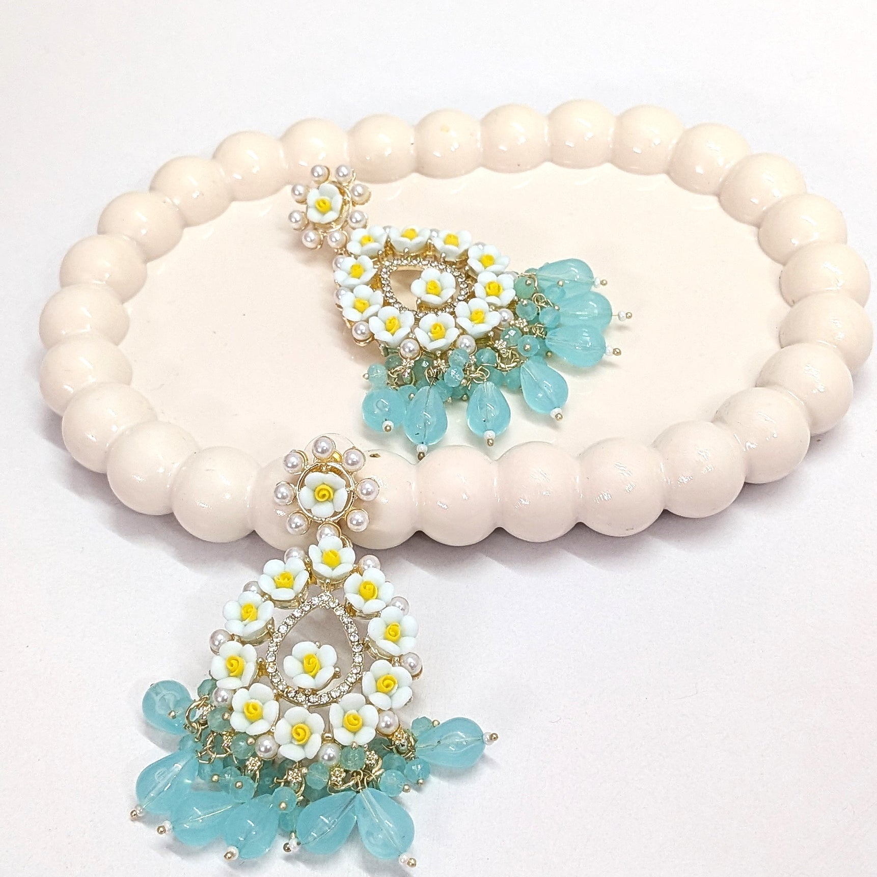 Dreamy Blue Sparkling Crystal Long Beads Earrings