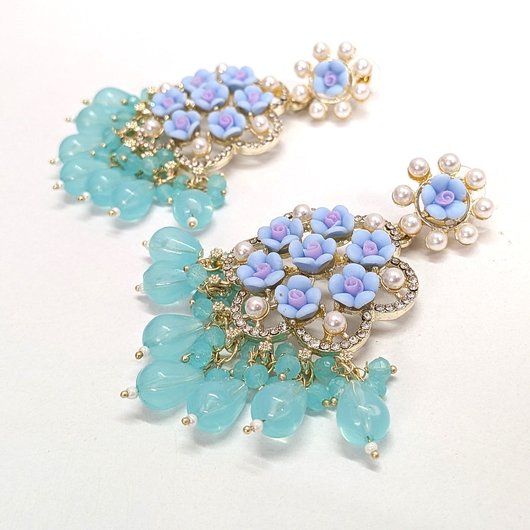 Floral Sea blue Long Dangler Designer Earrings