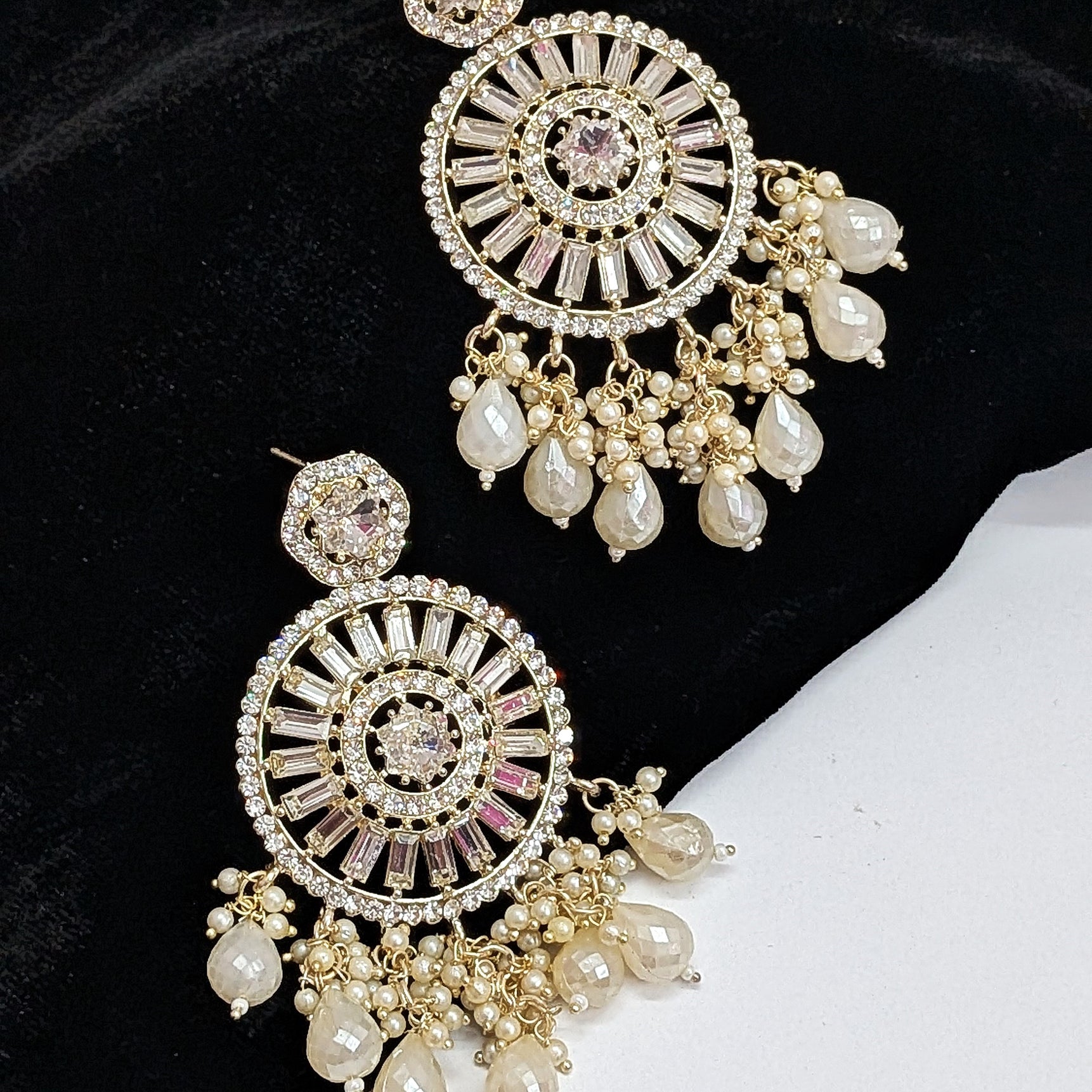 Dreamy Beige Sparkling Crystal Long Beads Earrings