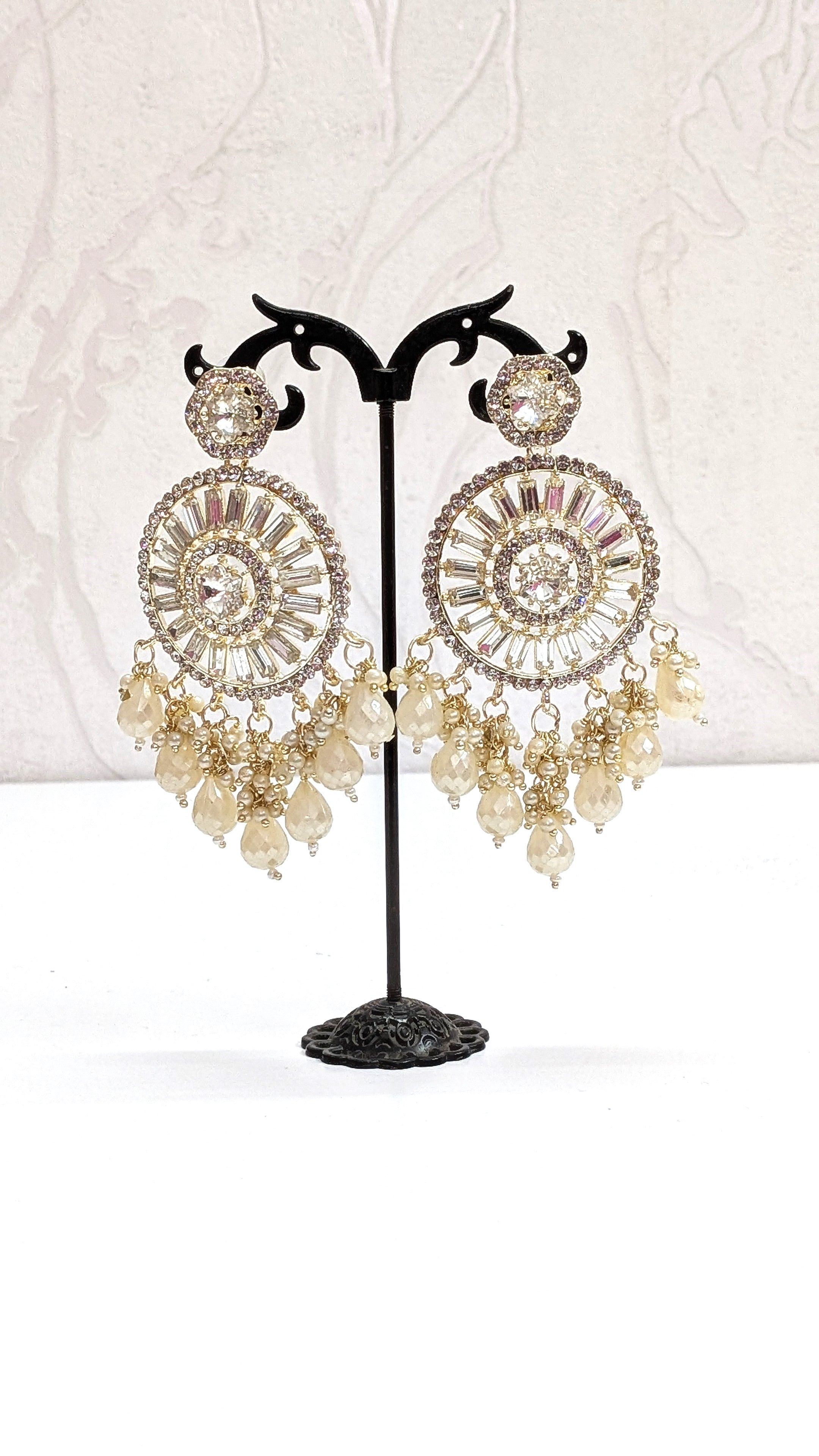 Dreamy Beige Sparkling Crystal Long Beads Earrings