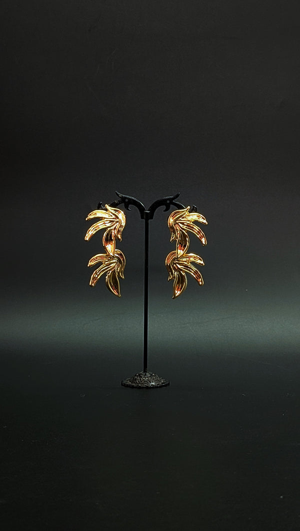 Bold Elegance Golden Double Wing Earrings