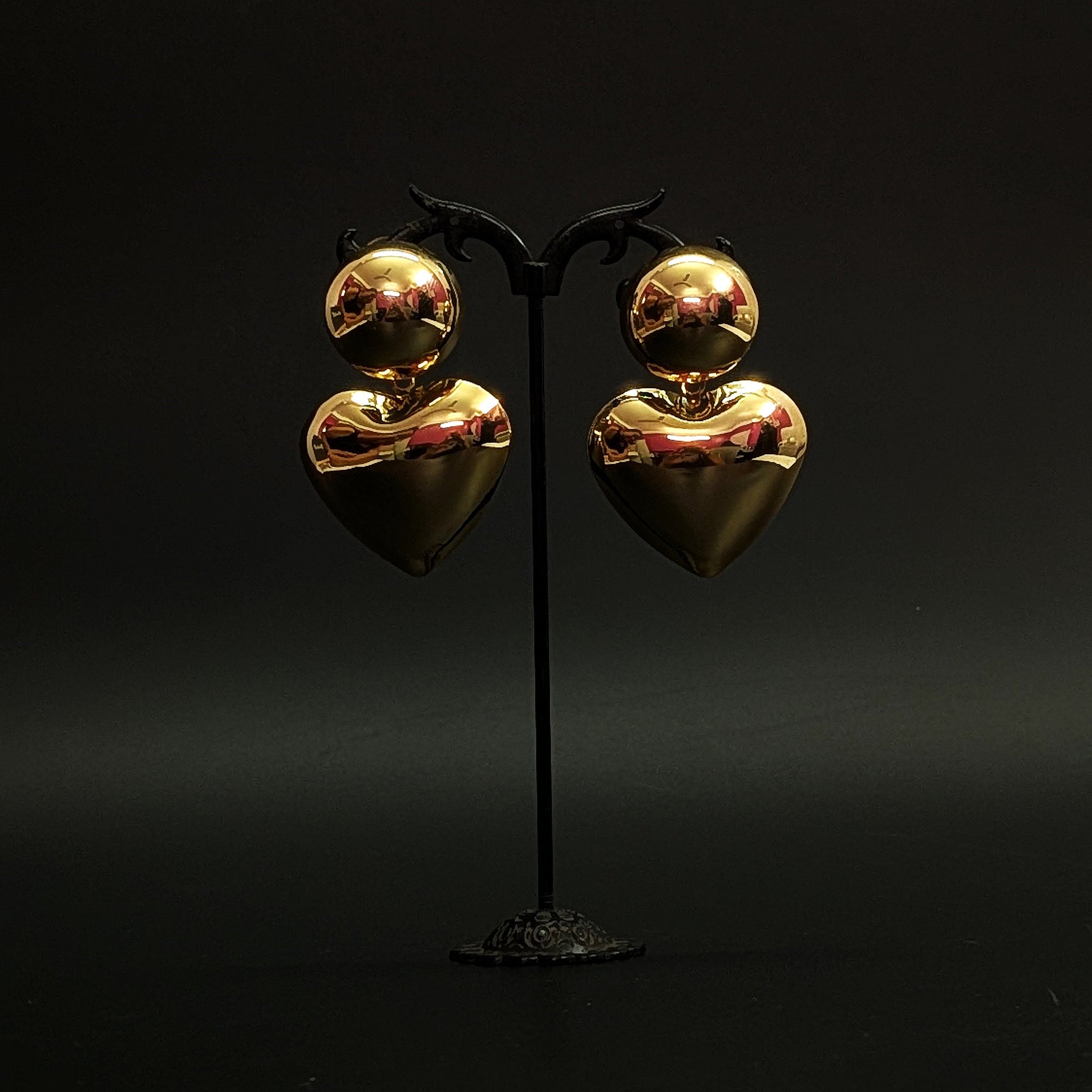 Glossy Gold Heart Drop Earrings
