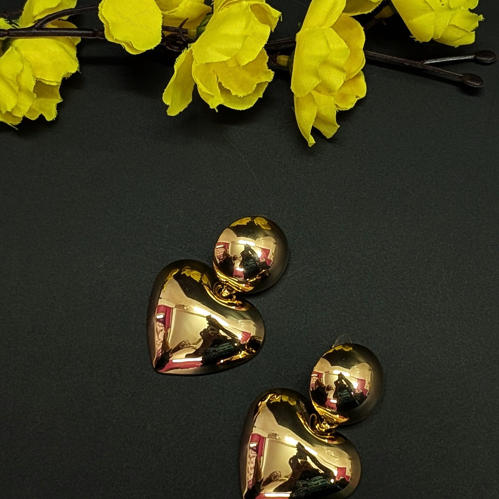 Glossy Gold Heart Drop Earrings