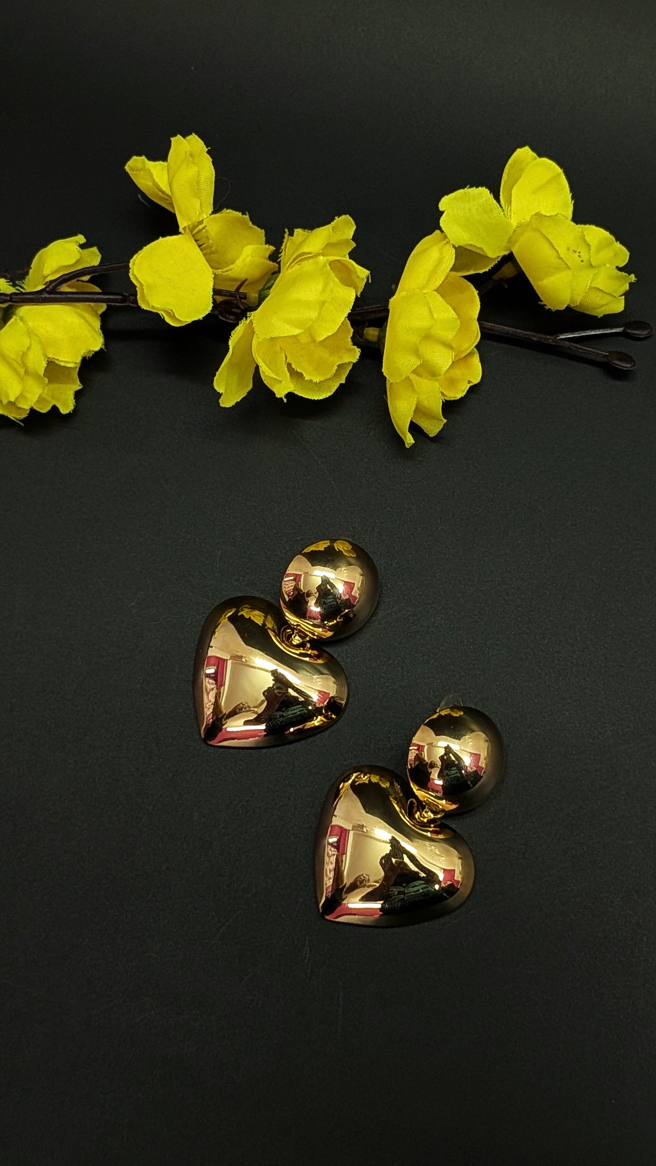 Glossy Gold Heart Drop Earrings