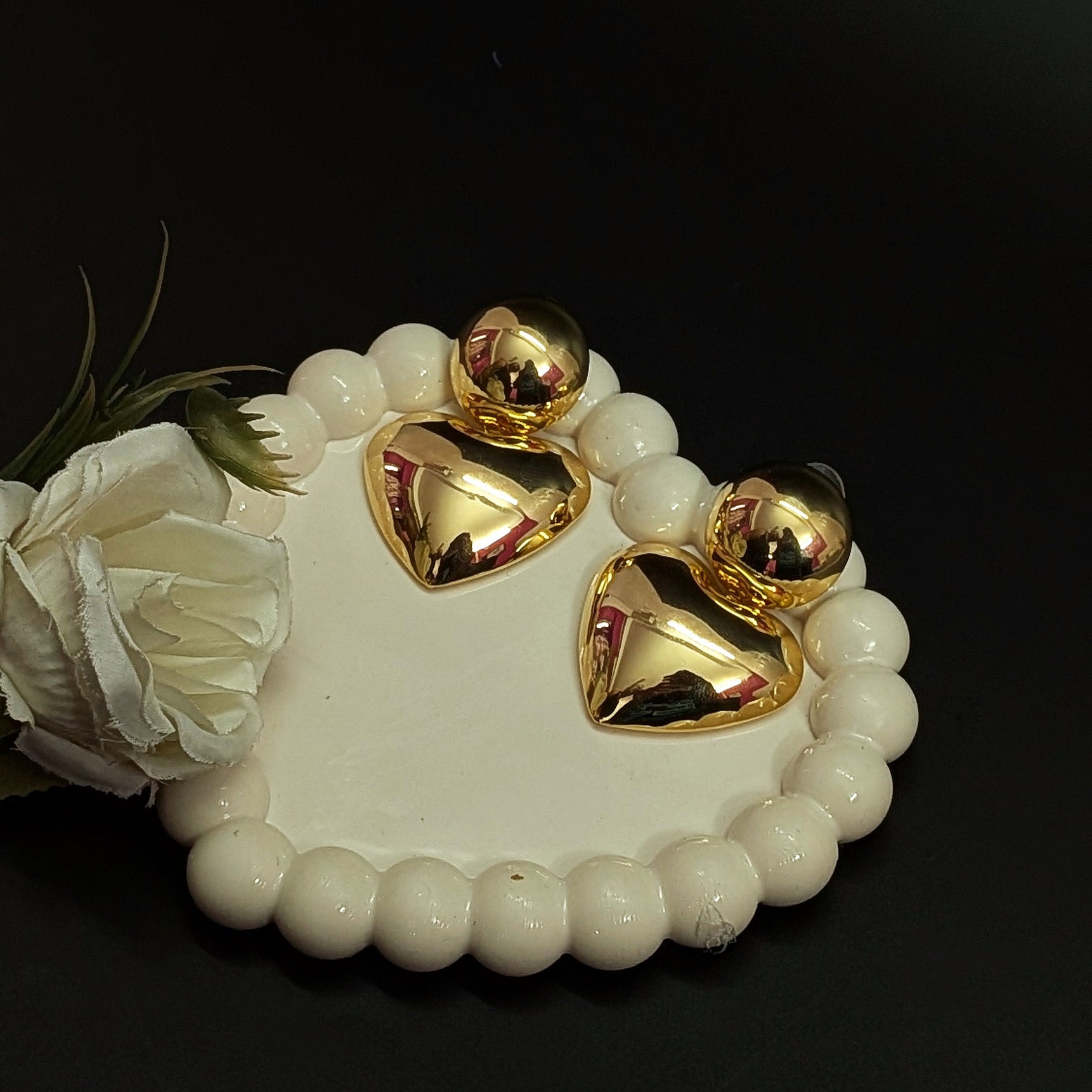 Glossy Gold Heart Drop Earrings