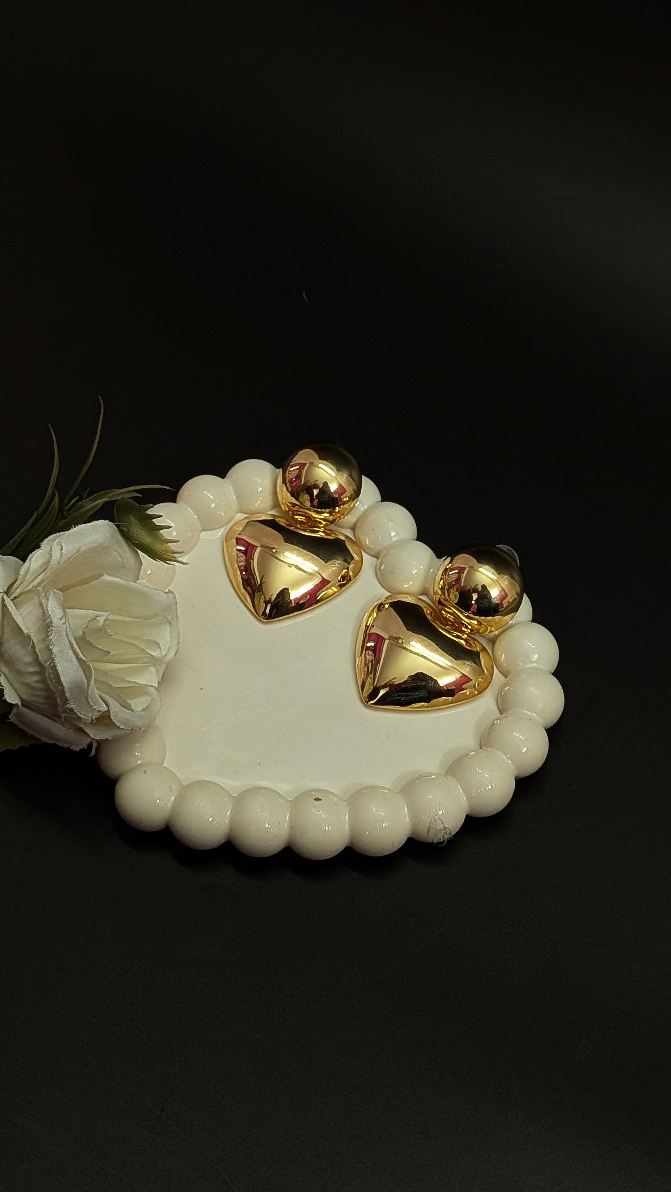 Glossy Gold Heart Drop Earrings