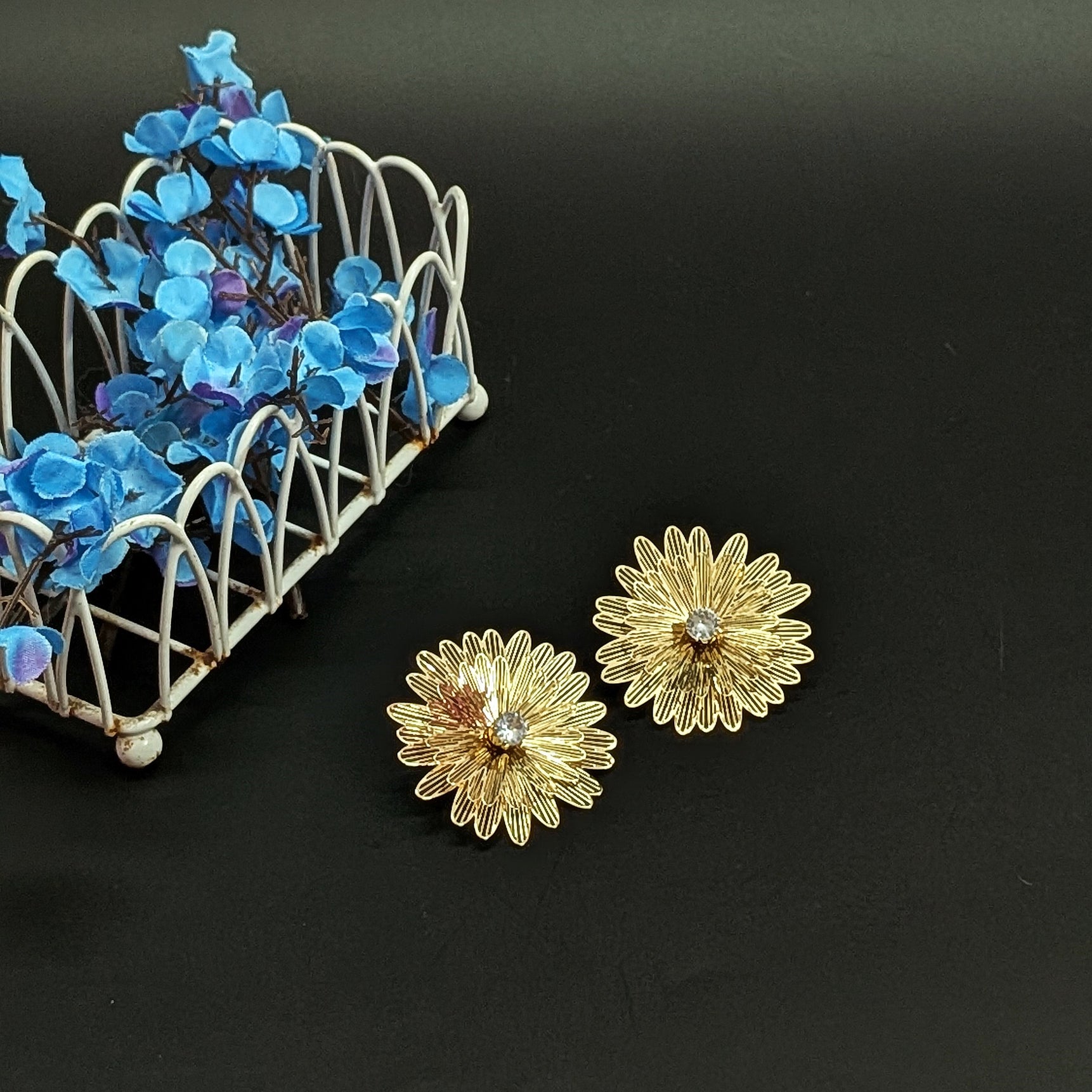 Golden Bloom Floral Stud Earrings
