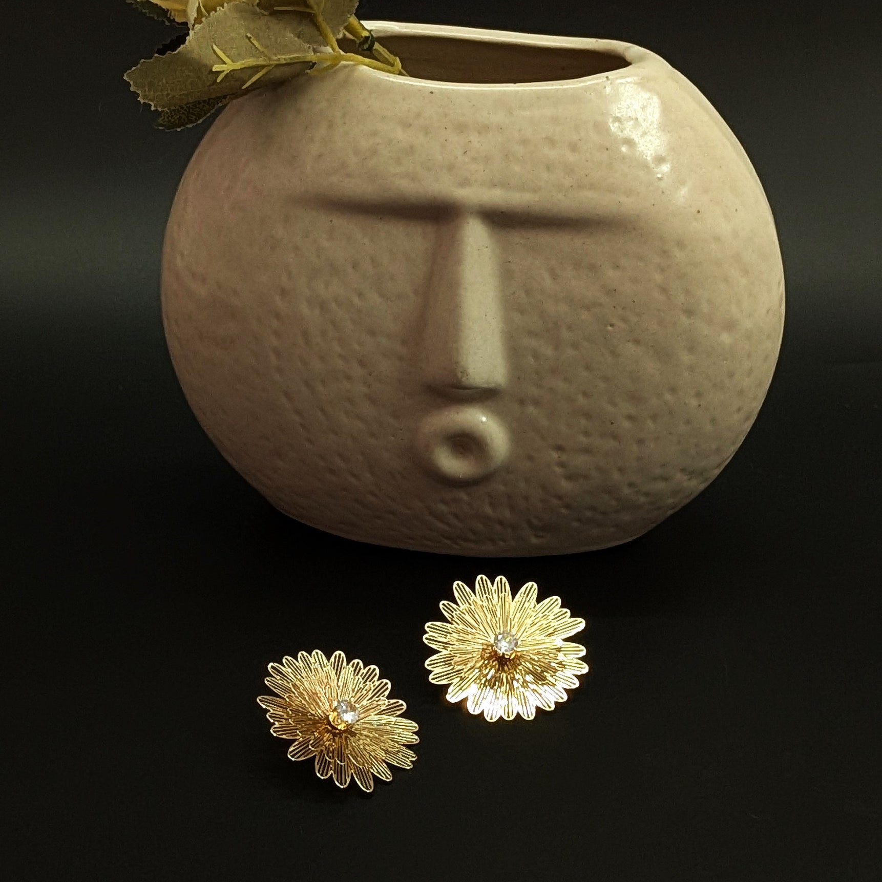 Golden Bloom Floral Stud Earrings