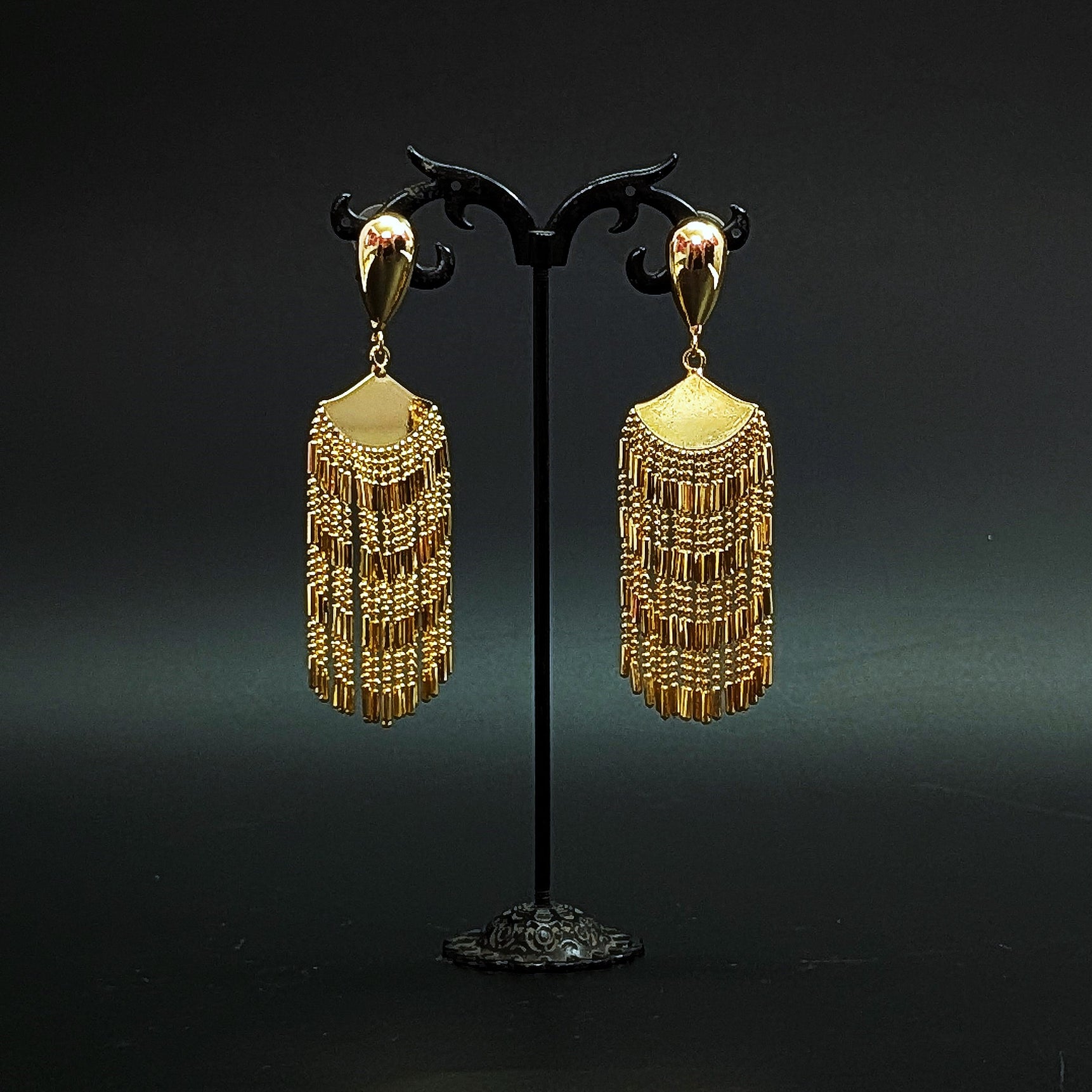 Bold Glam Golden Tassel Dangler Earrings