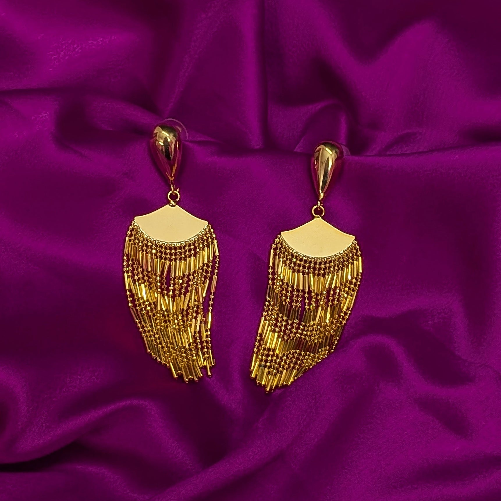 Bold Glam Golden Tassel Dangler Earrings