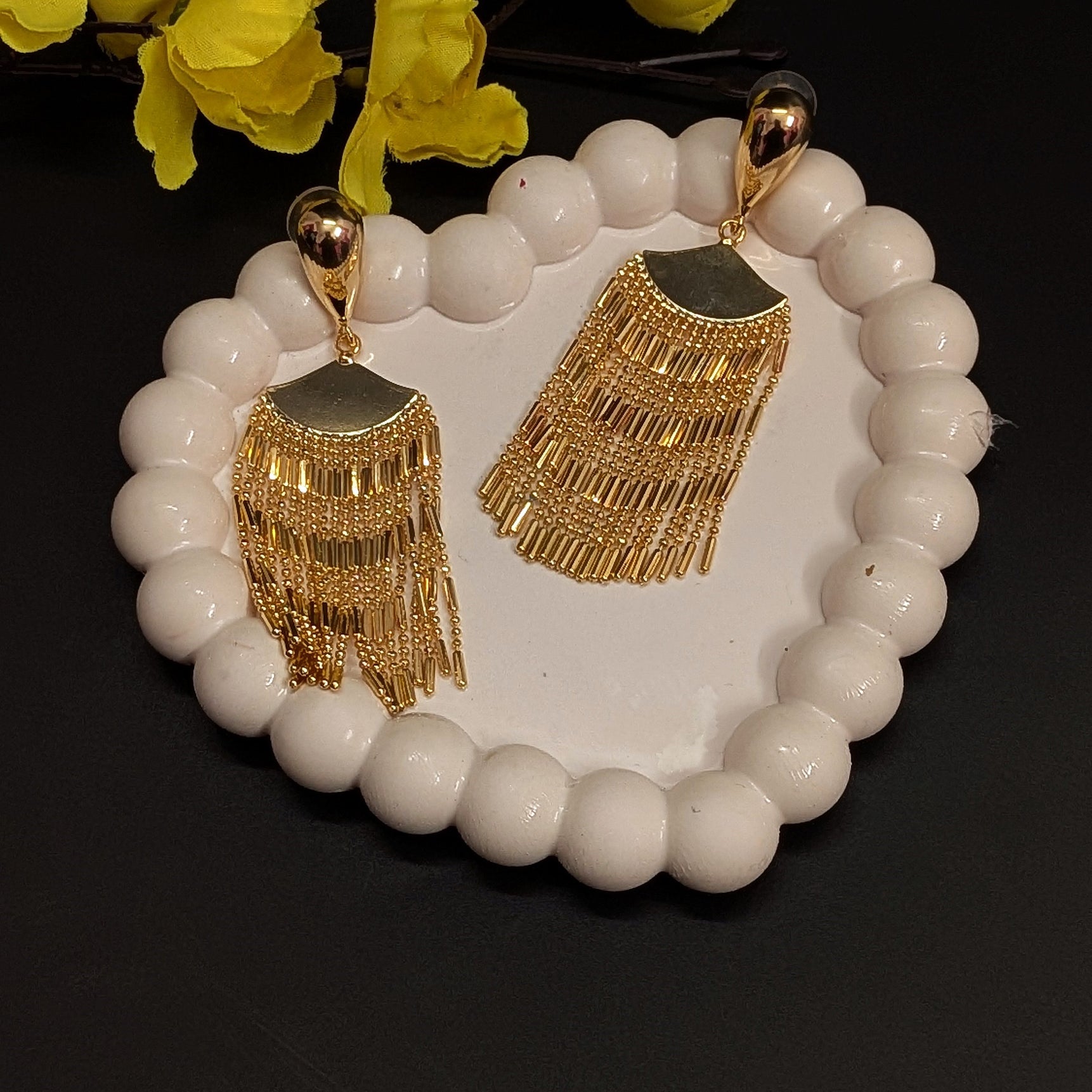 Bold Glam Golden Tassel Dangler Earrings