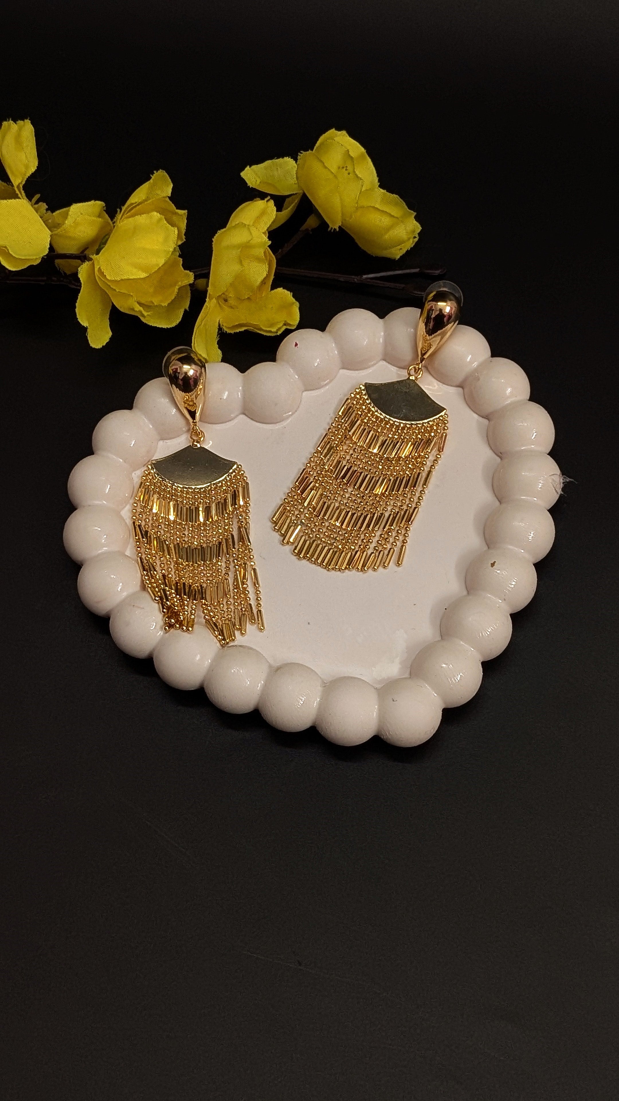 Bold Glam Golden Tassel Dangler Earrings