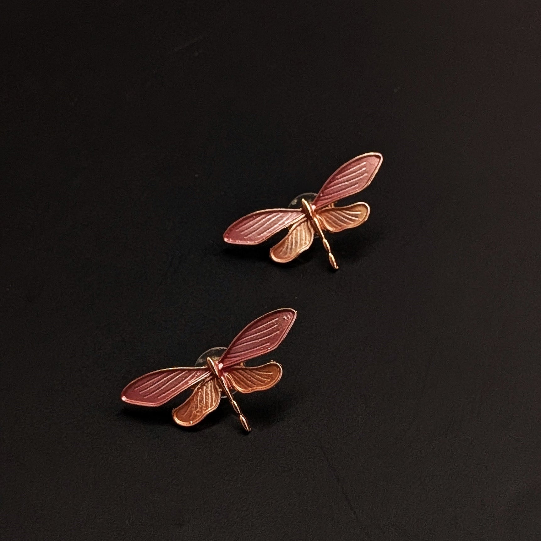 Pink Dragonfly Enamel Stud Earrings