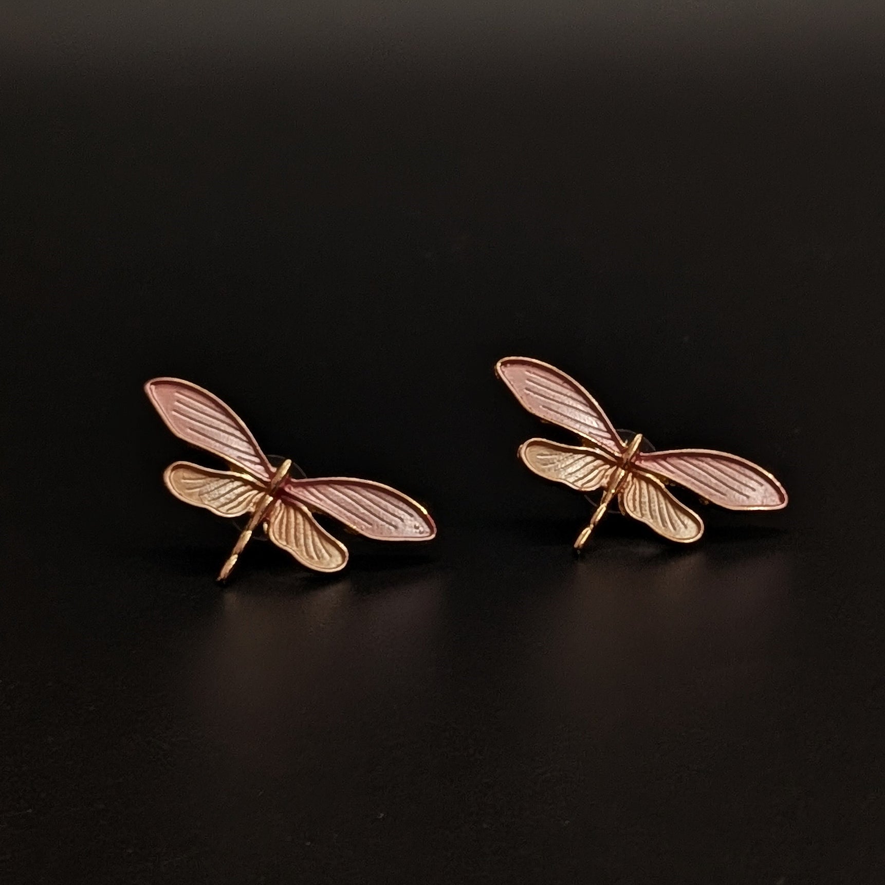Pink Dragonfly Enamel Stud Earrings
