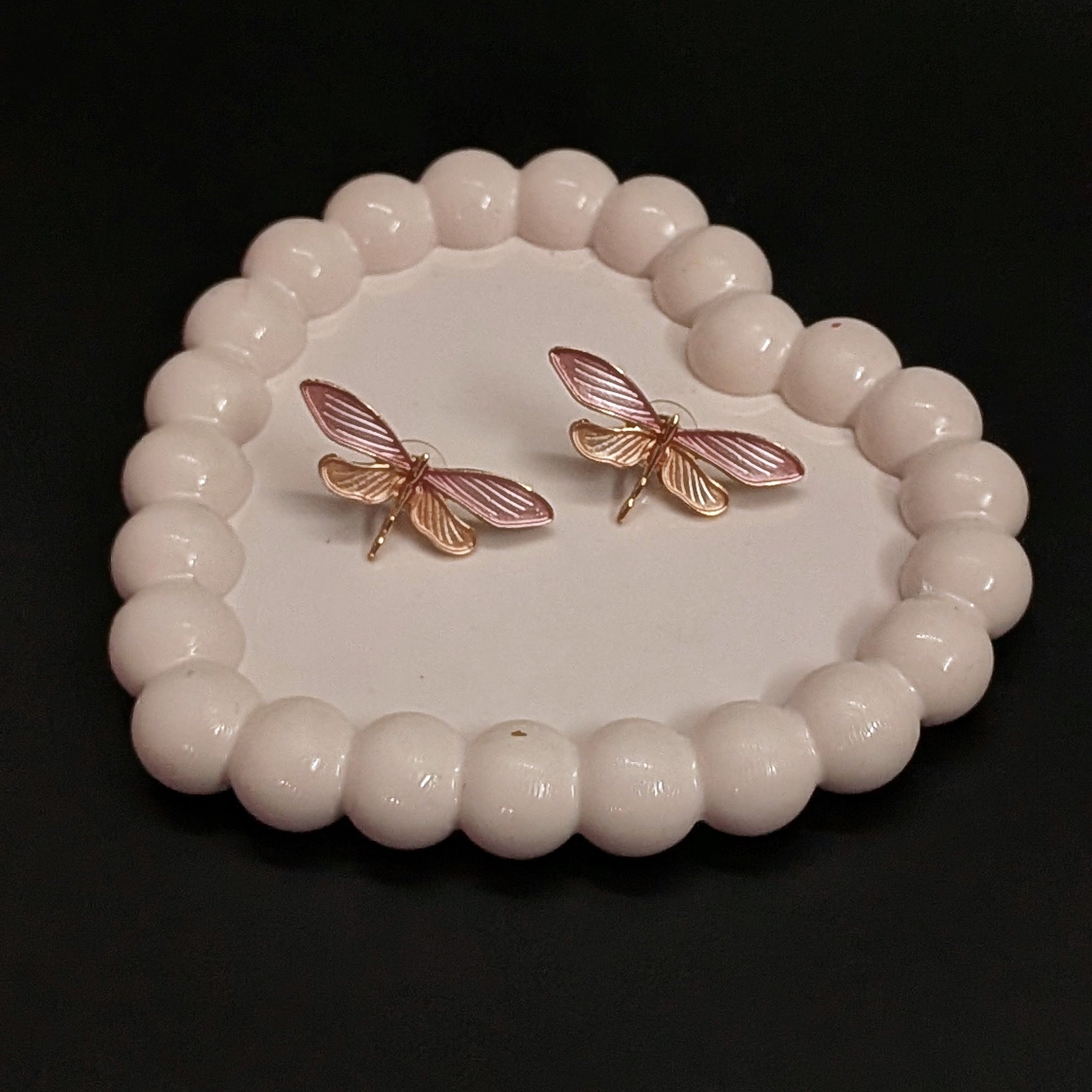 Pink Dragonfly Enamel Stud Earrings