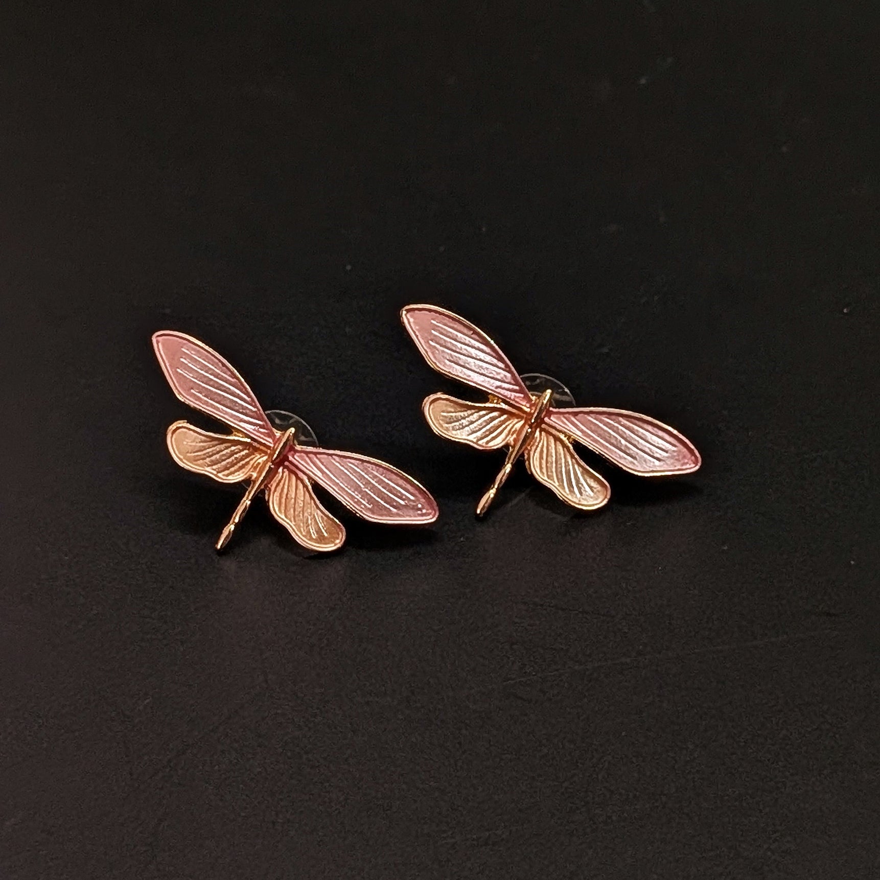 Pink Dragonfly Enamel Stud Earrings