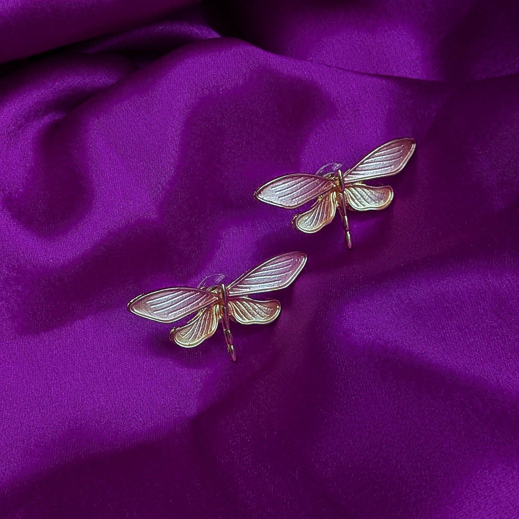 Pink Dragonfly Enamel Stud Earrings
