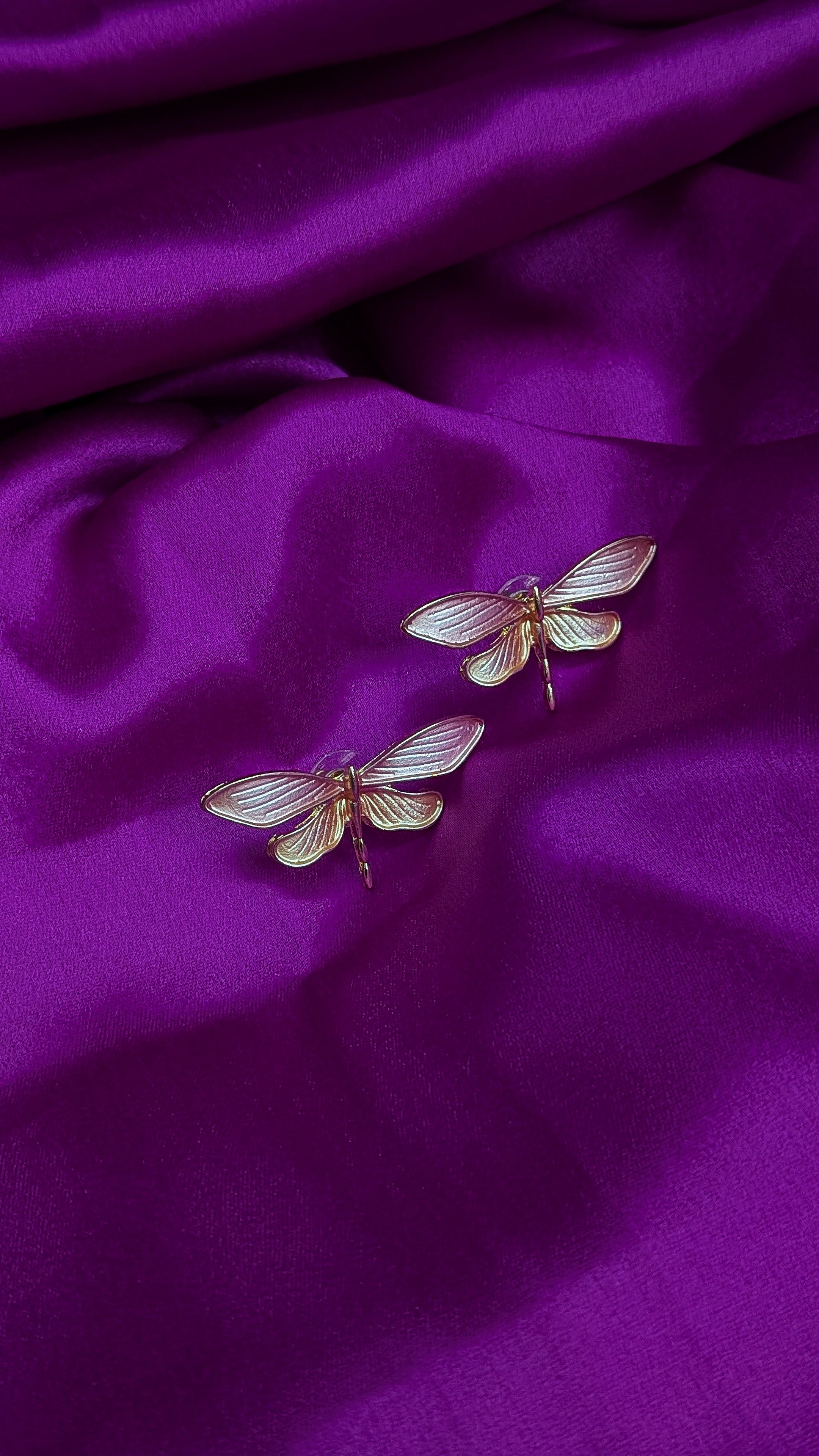 Pink Dragonfly Enamel Stud Earrings