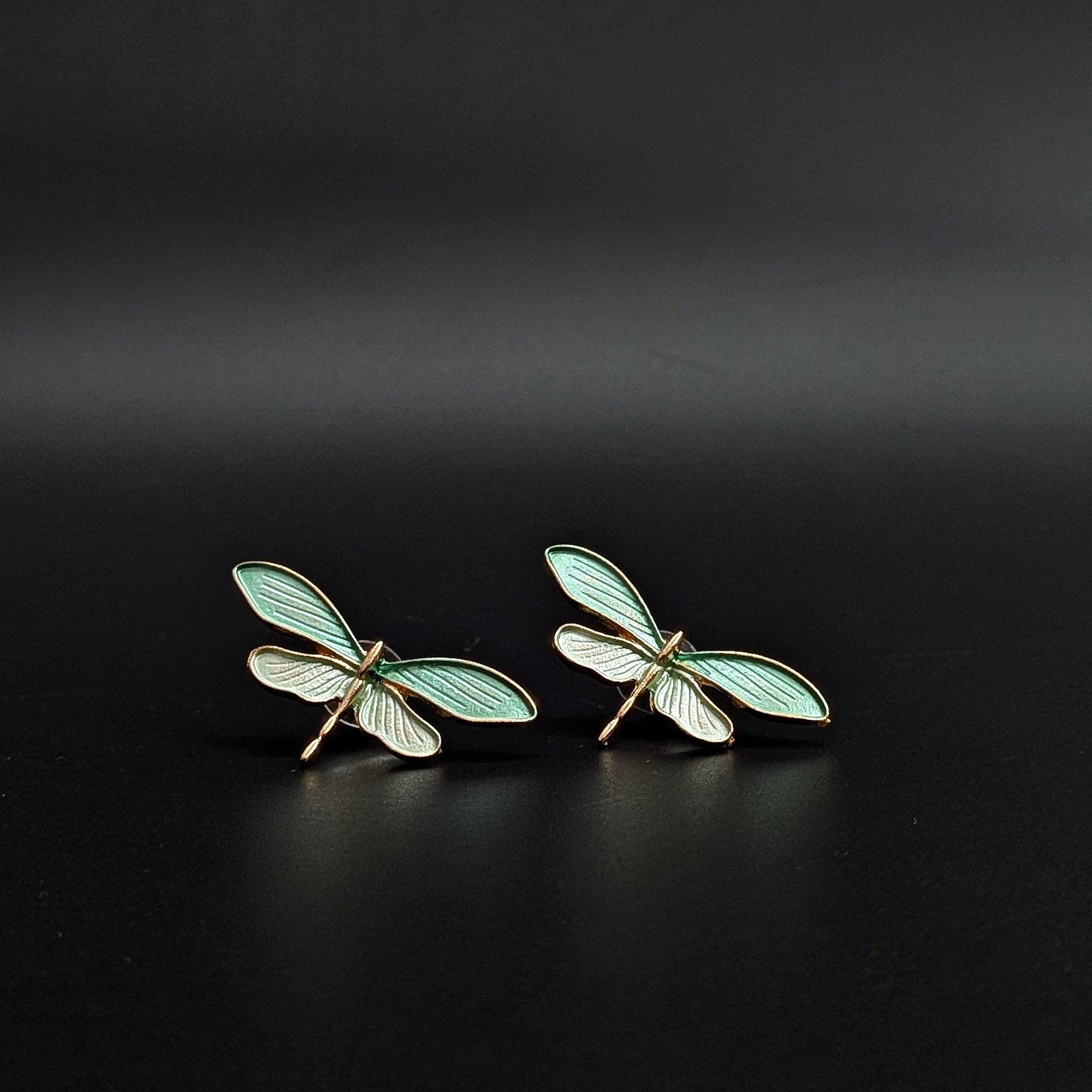 Green Dragonfly Enamel Stud Earrings