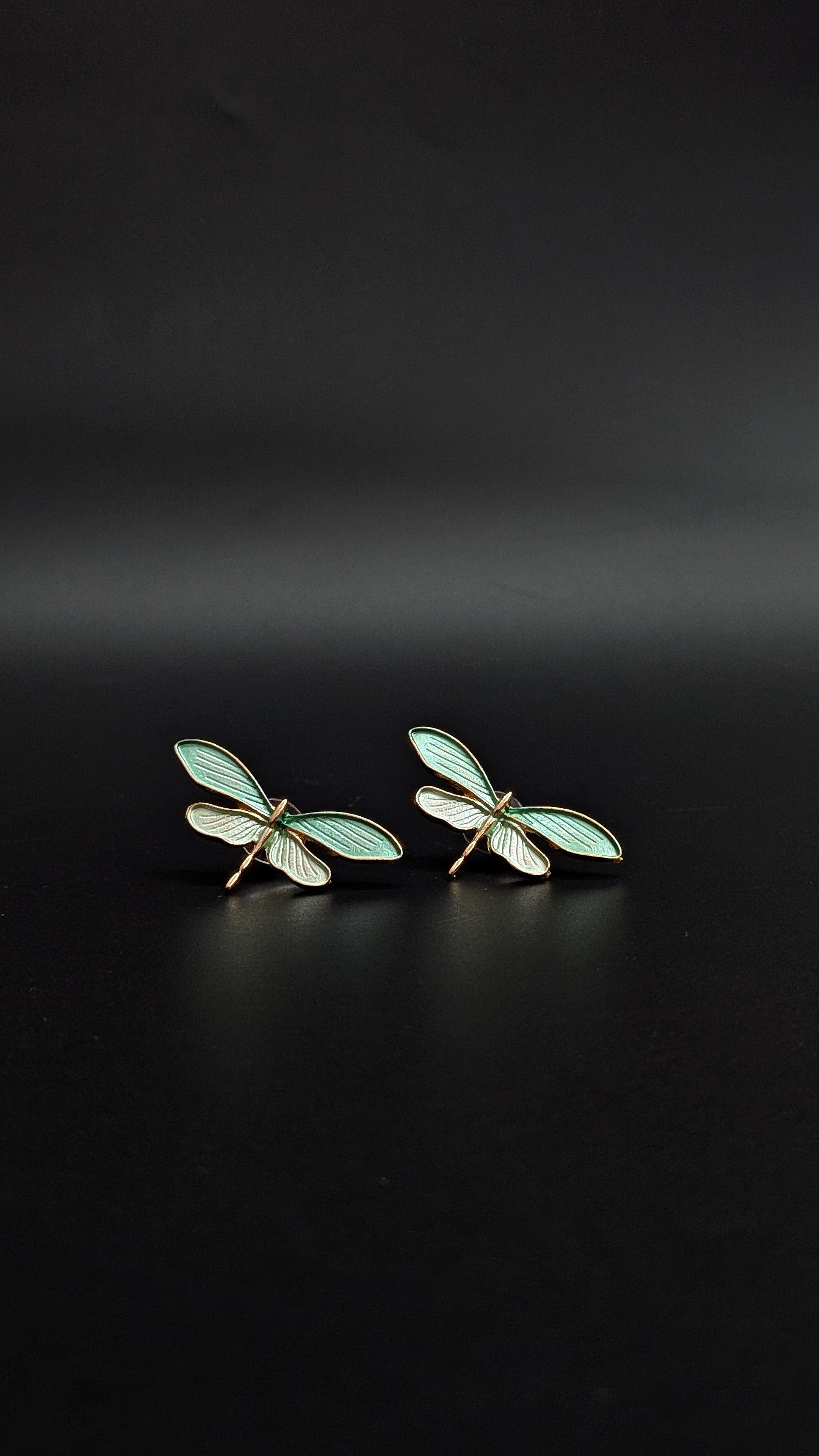 Green Dragonfly Enamel Stud Earrings