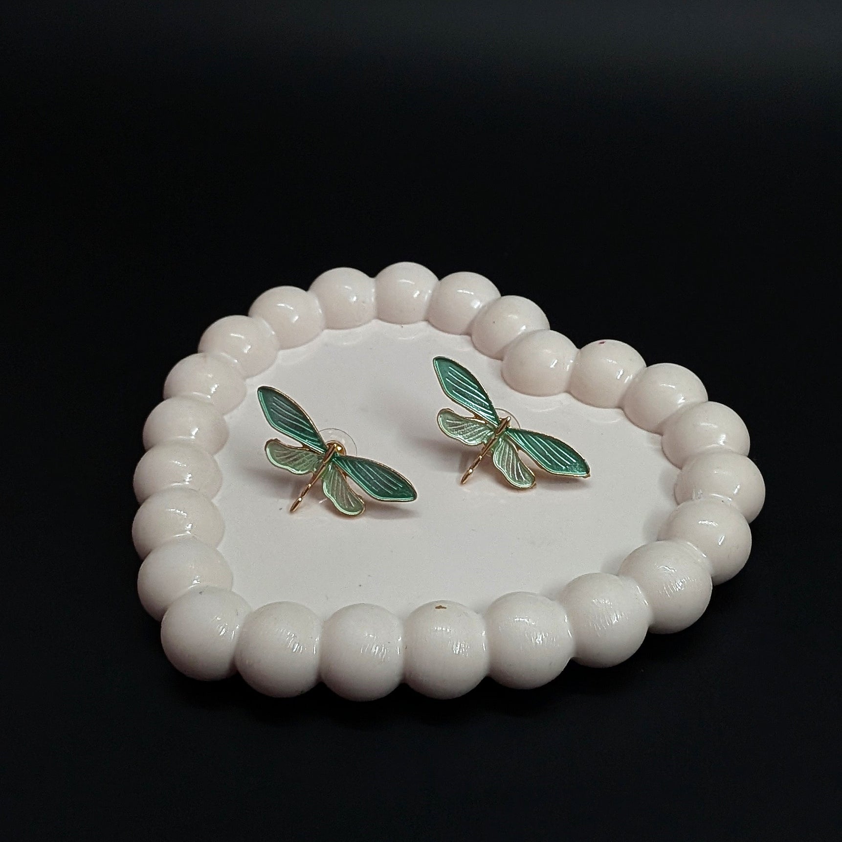 Green Dragonfly Enamel Stud Earrings