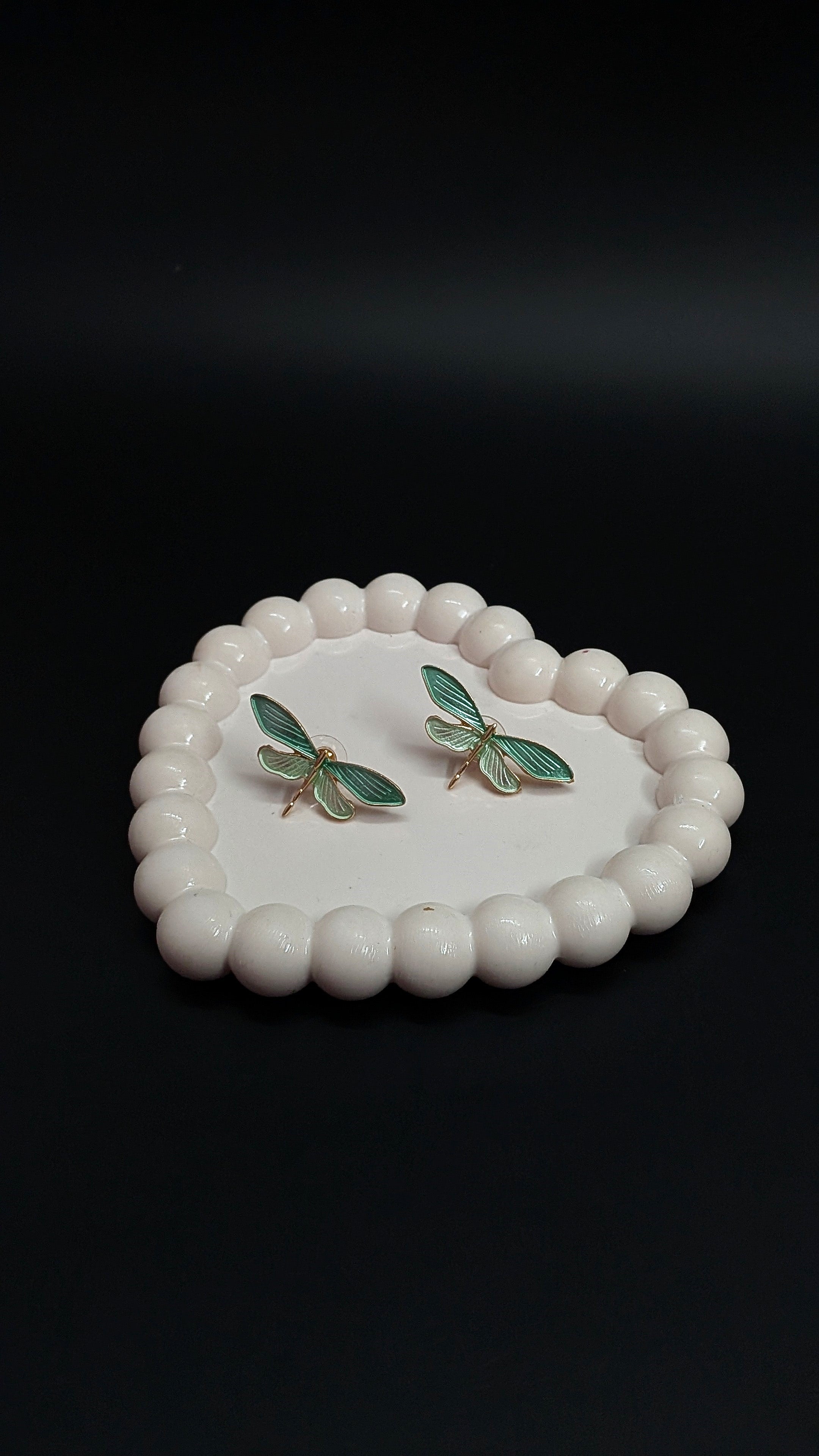 Green Dragonfly Enamel Stud Earrings