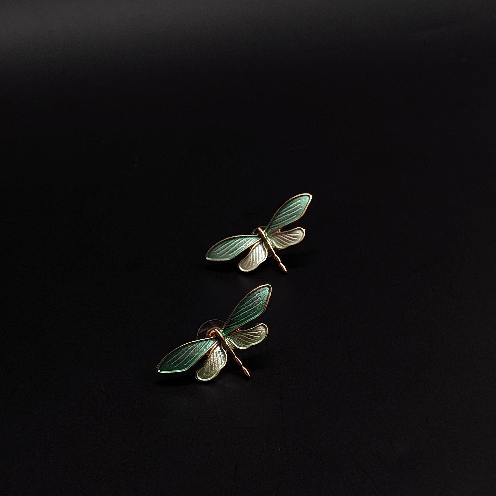 Green Dragonfly Enamel Stud Earrings