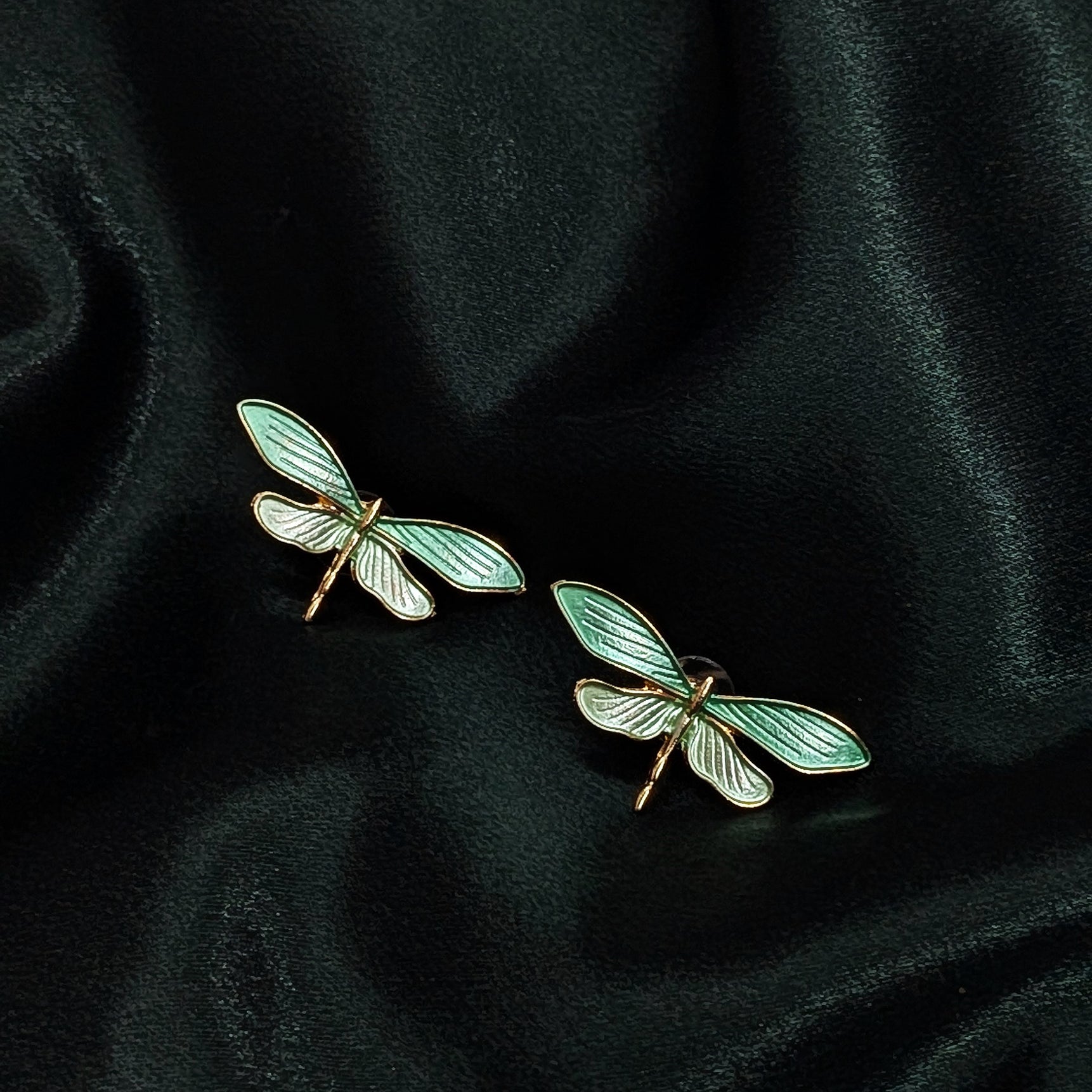 Green Dragonfly Enamel Stud Earrings
