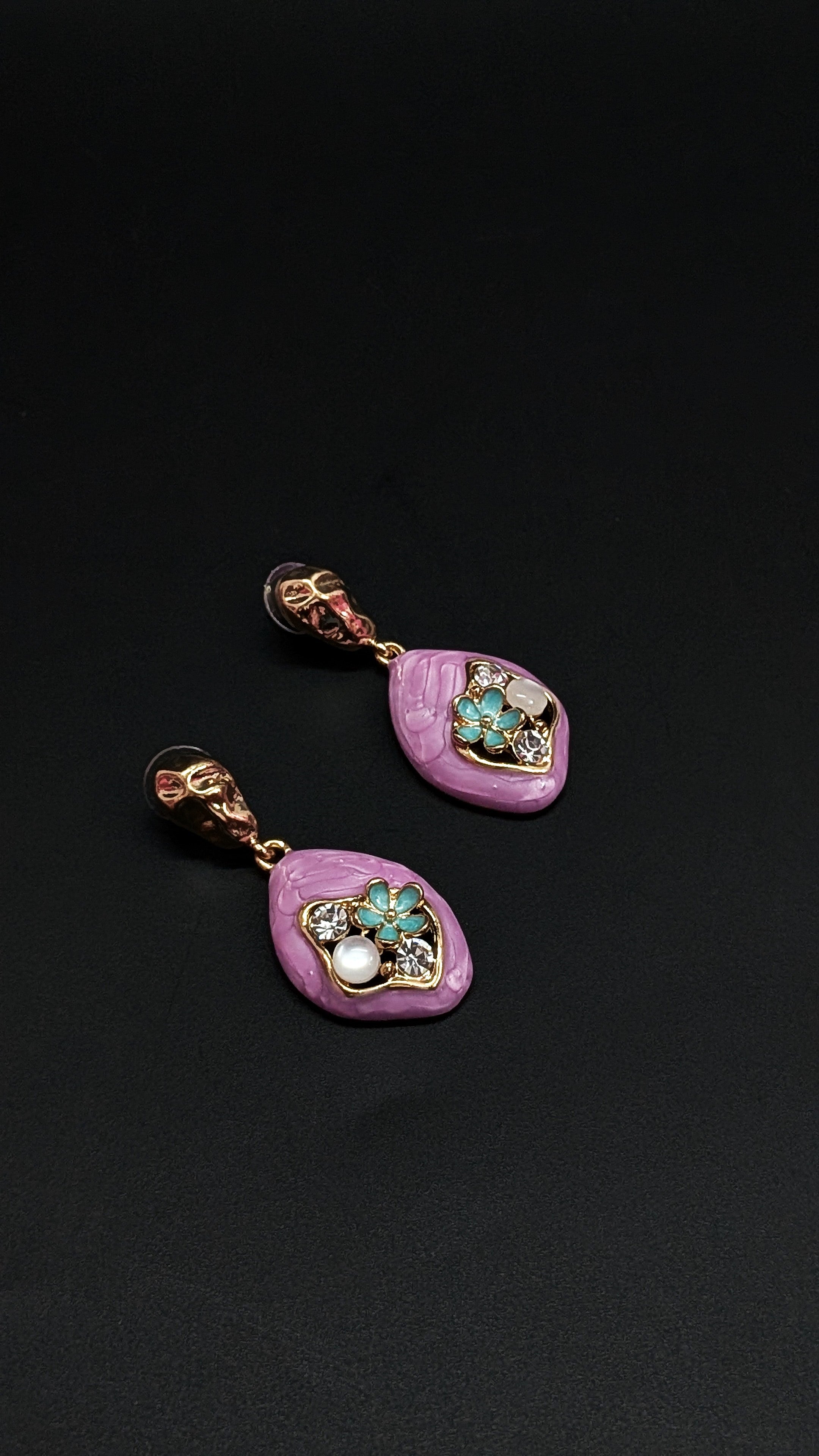 Lavender Textured Drop Earrings with Crystal & Pearl Accents