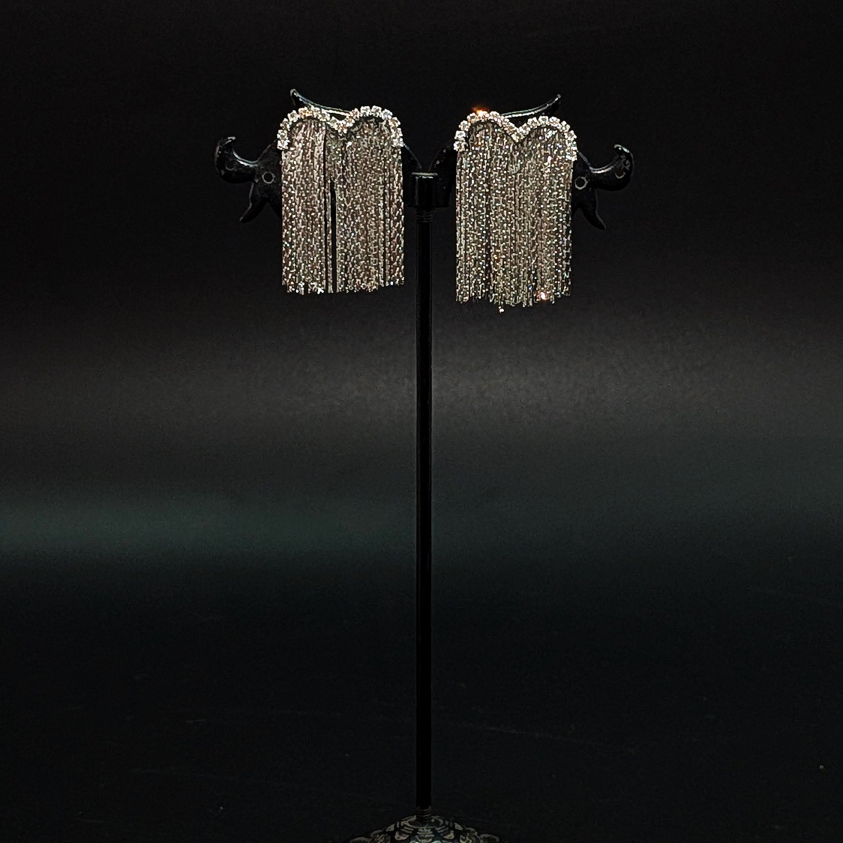 Silver Rhinestone Fringe Statement Earrings – Glamorous Party & Night Wear