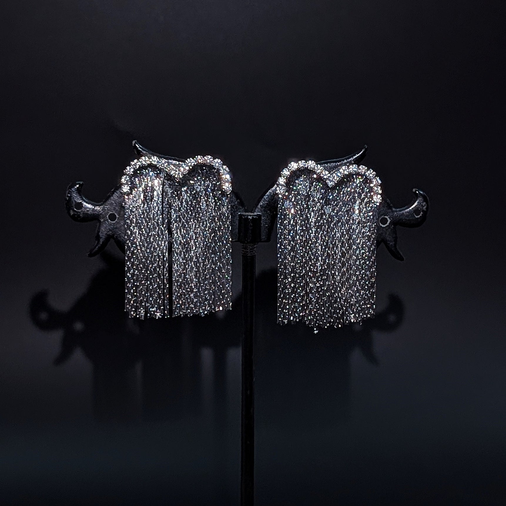 Silver Rhinestone Fringe Statement Earrings – Glamorous Party & Night Wear