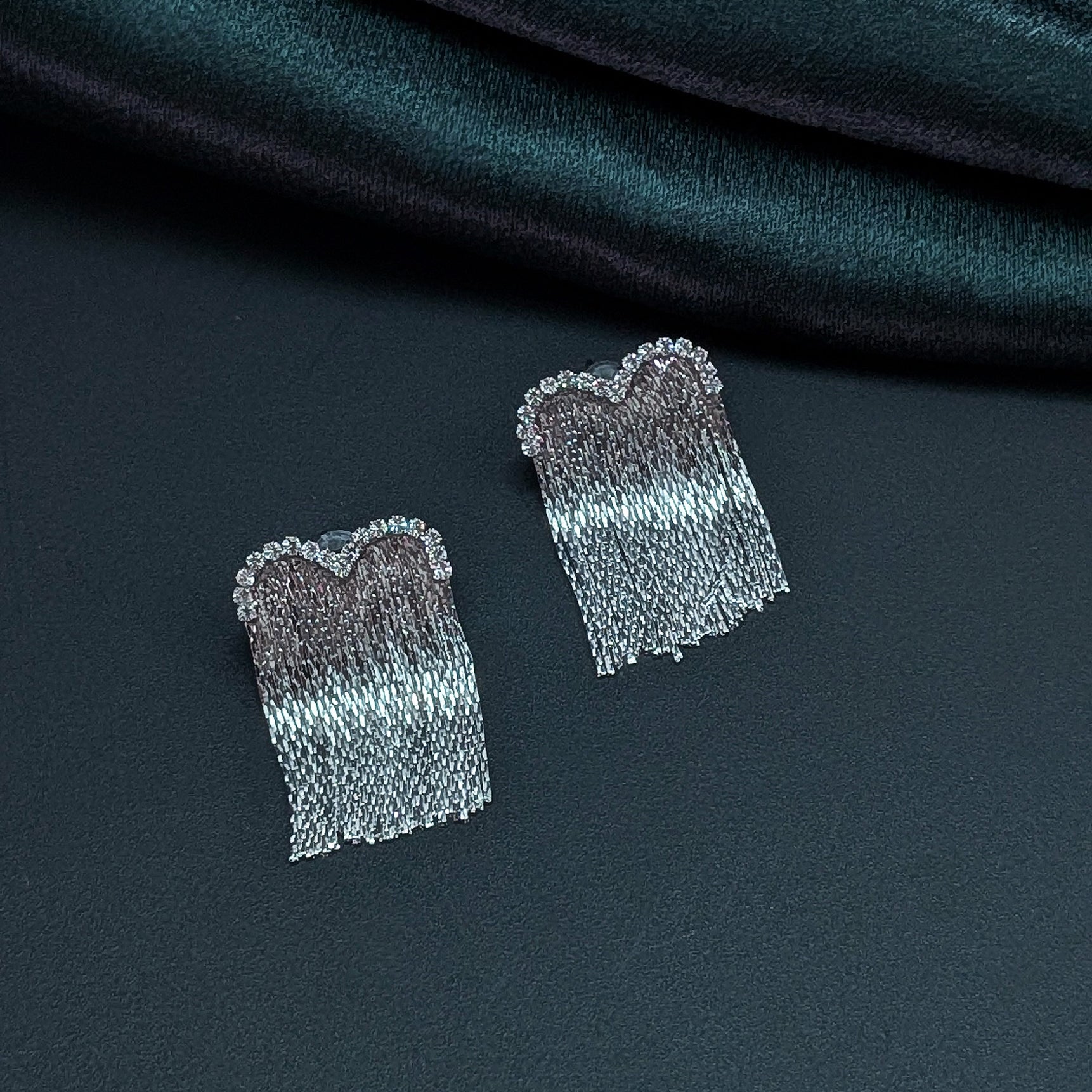 Silver Rhinestone Fringe Statement Earrings – Glamorous Party & Night Wear