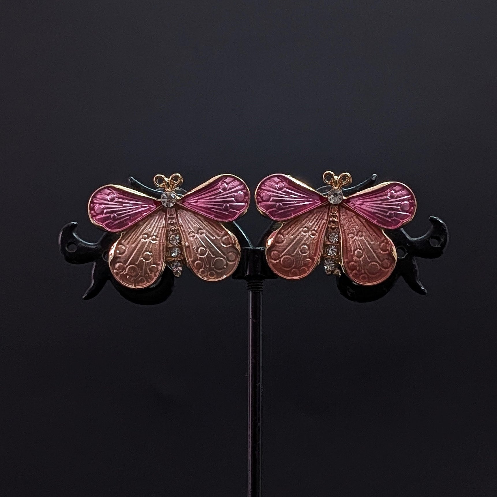 Pink Butterfly Enamel Stud Earrings