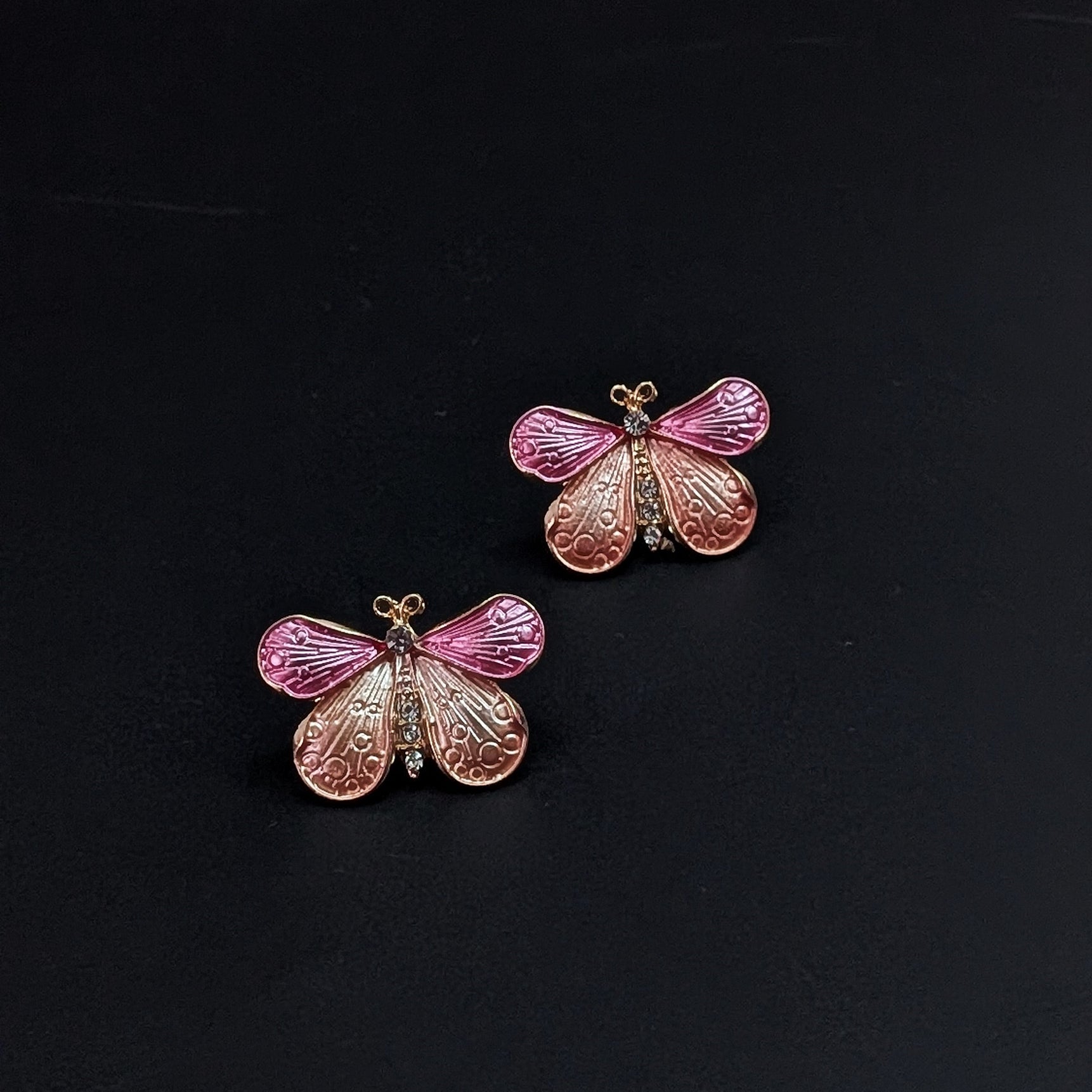 Pink Butterfly Enamel Stud Earrings