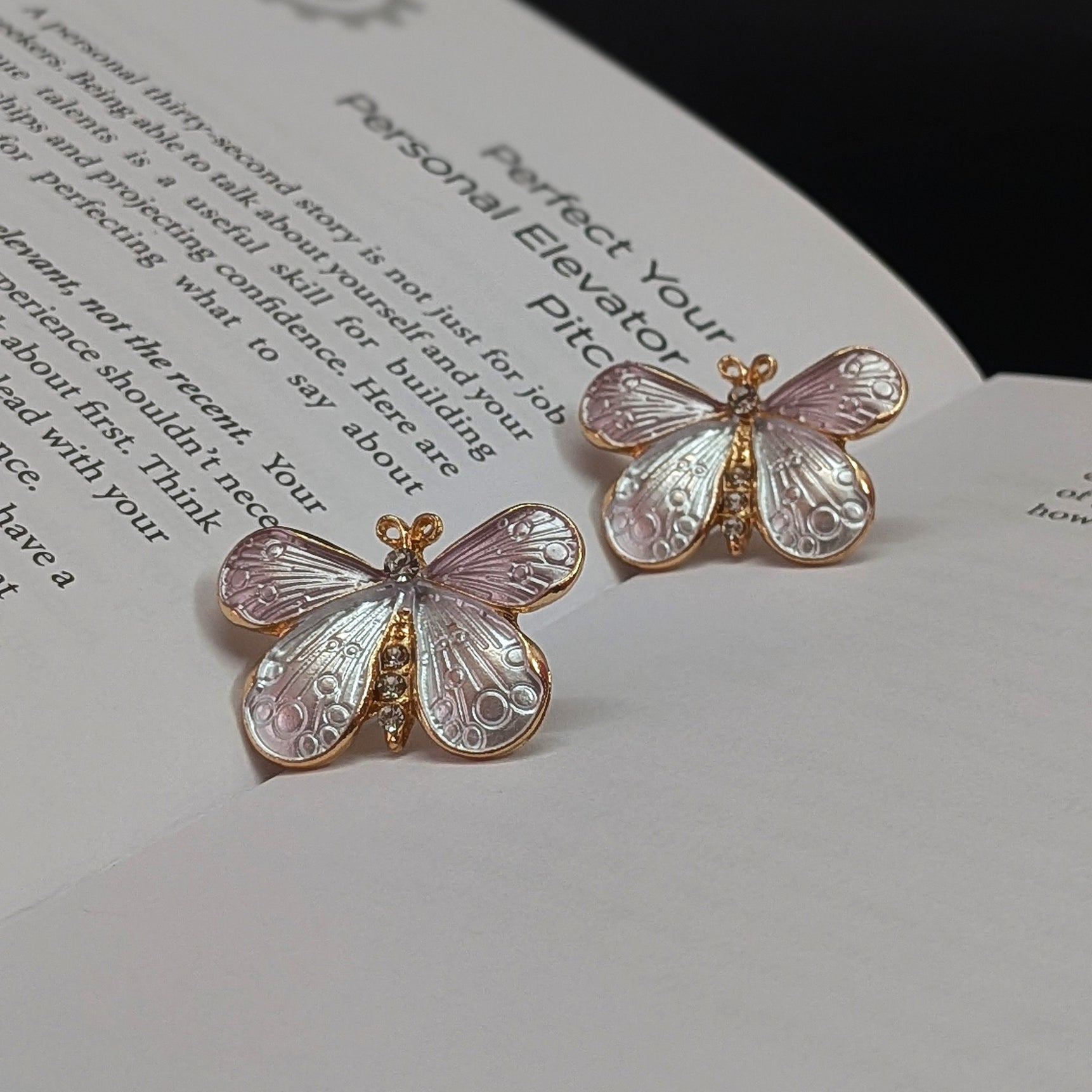 White Butterfly Enamel Stud Earrings