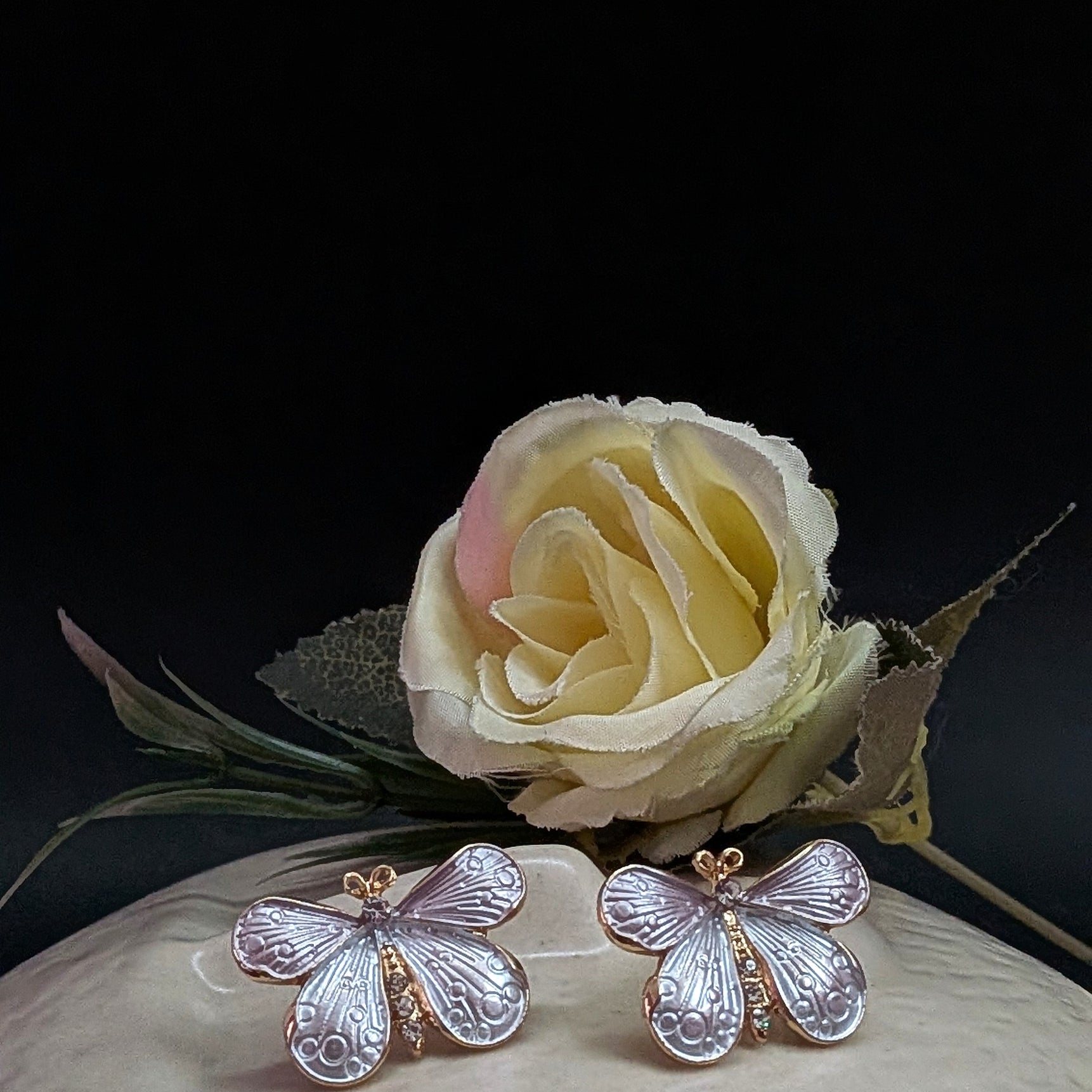 White Butterfly Enamel Stud Earrings