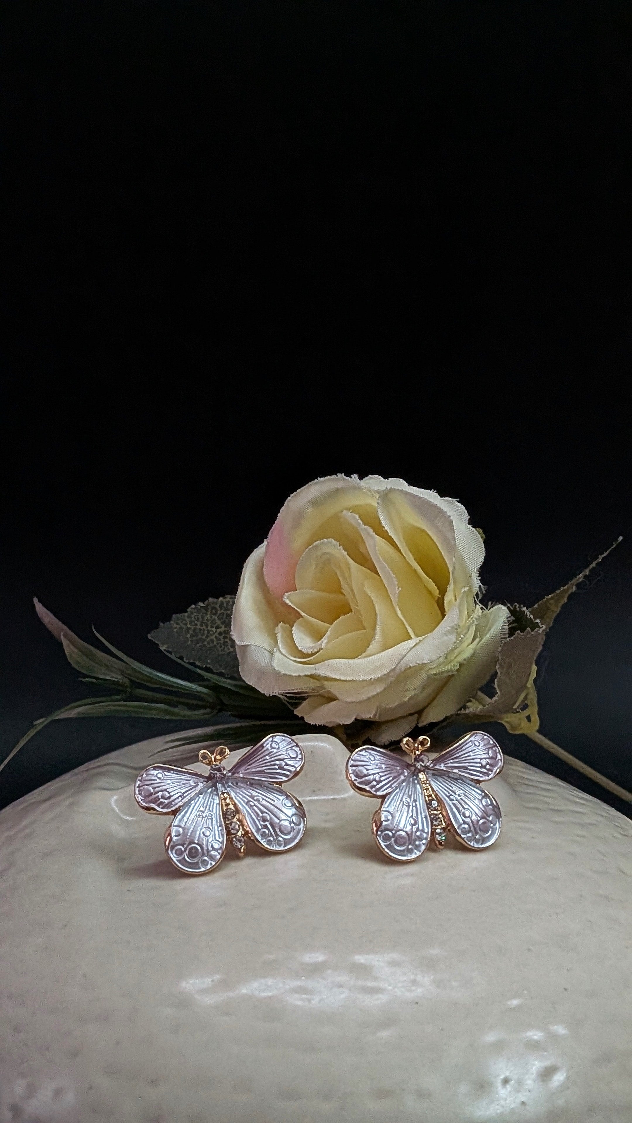 White Butterfly Enamel Stud Earrings