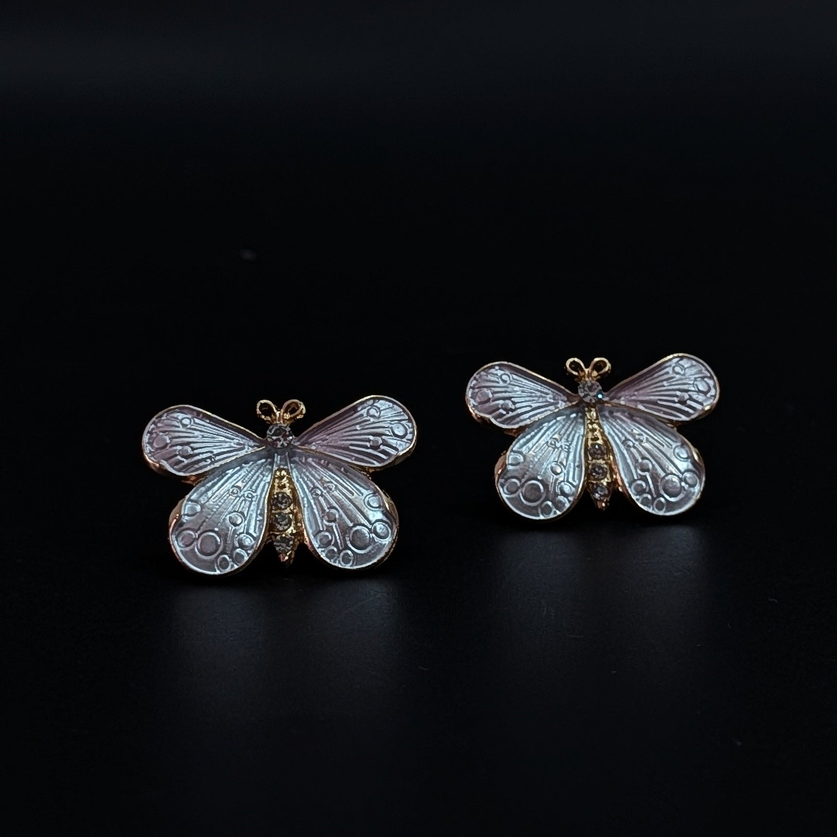 White Butterfly Enamel Stud Earrings