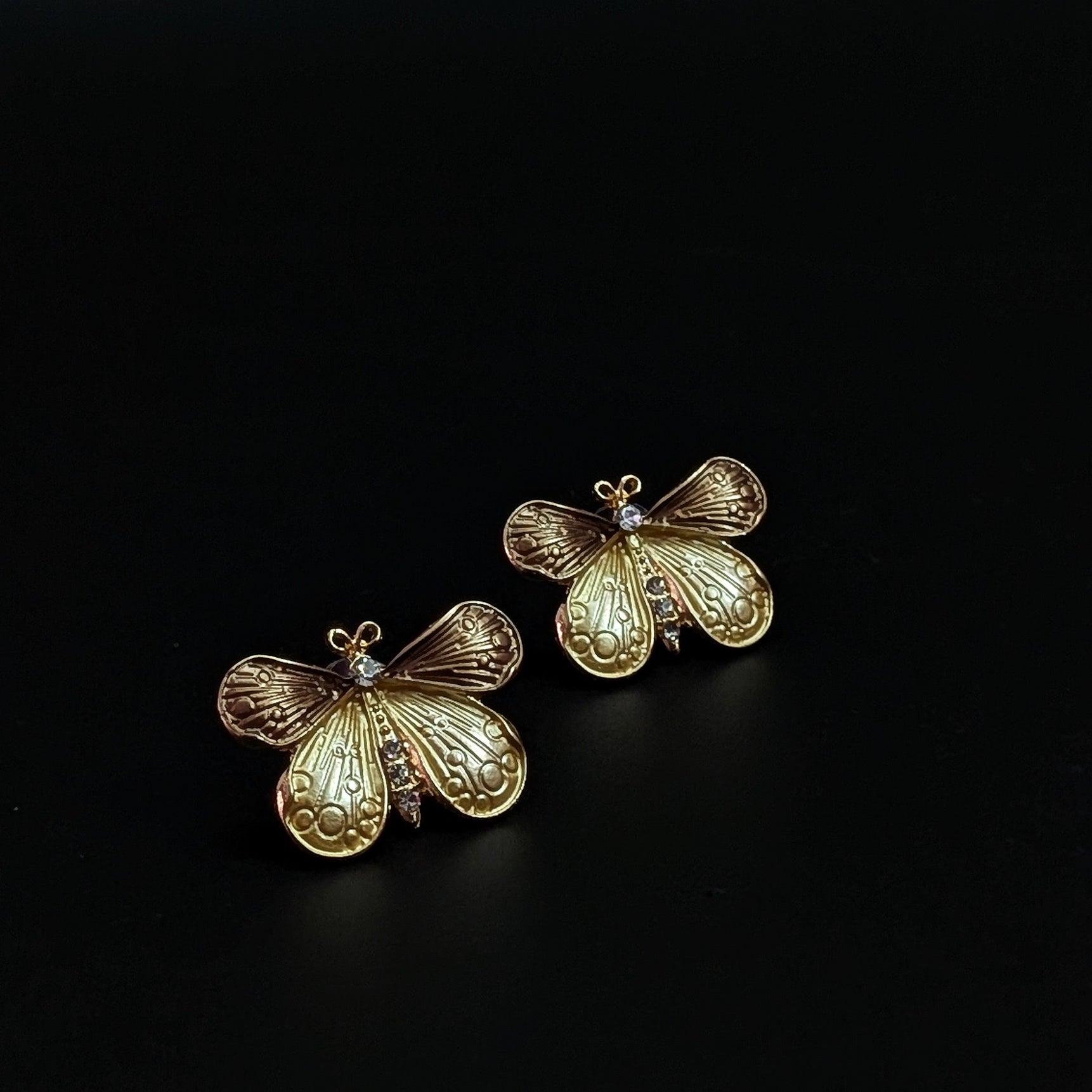 Golden Butterfly Enamel Stud Earrings