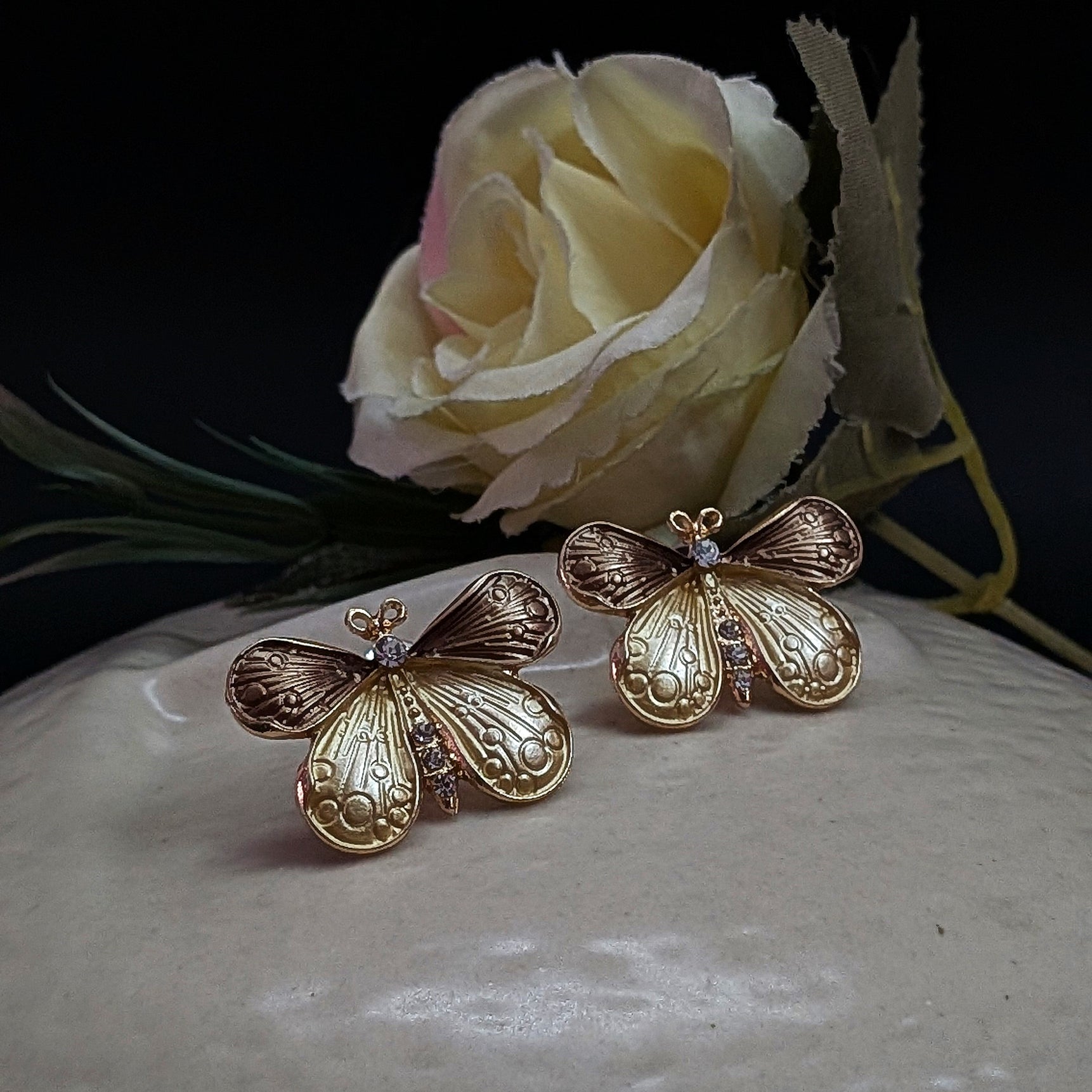 Golden Butterfly Enamel Stud Earrings