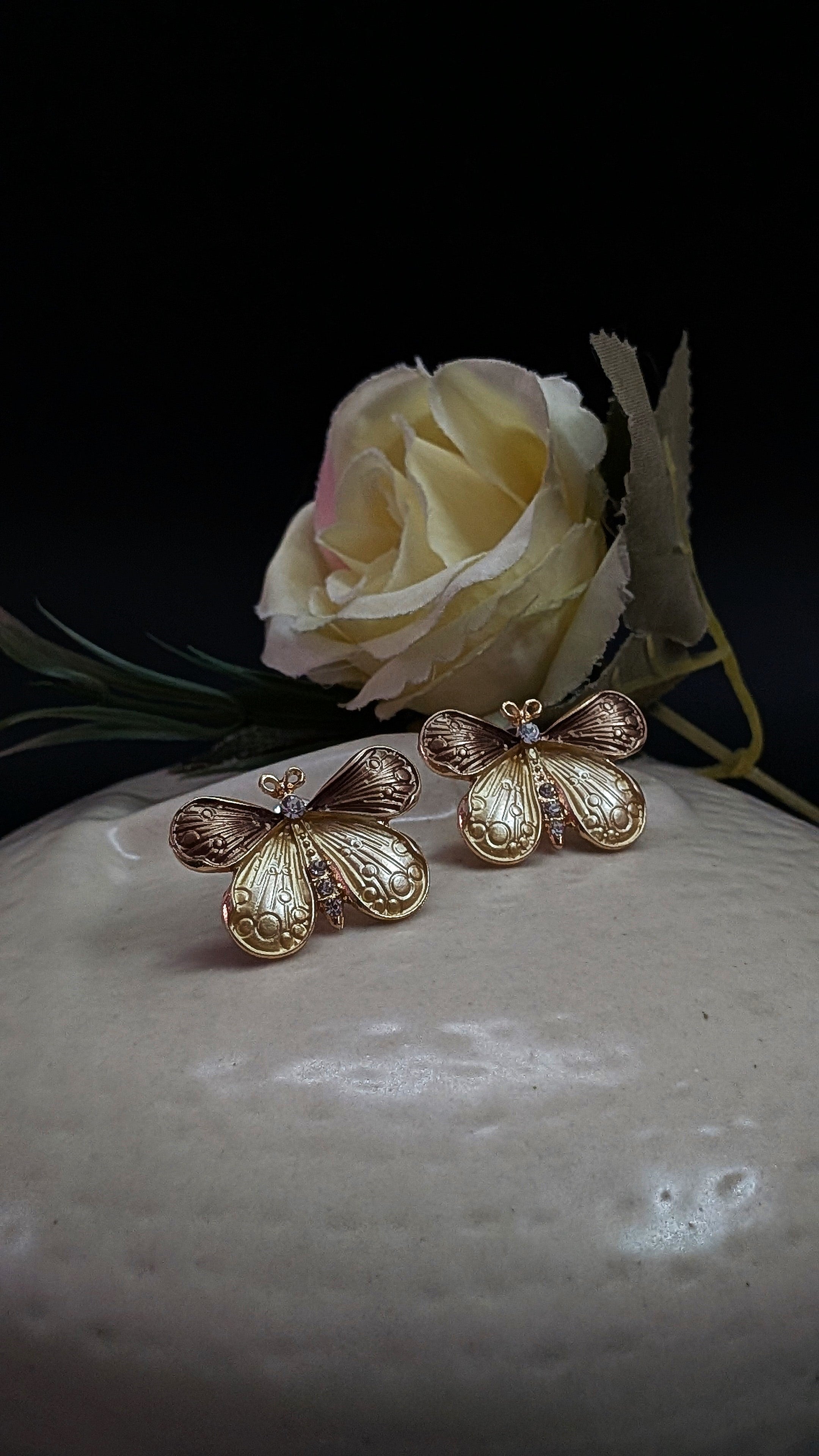 Golden Butterfly Enamel Stud Earrings