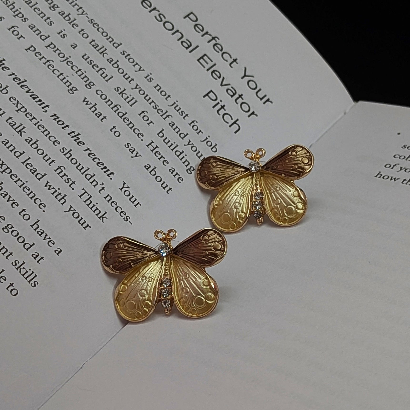 Golden Butterfly Enamel Stud Earrings