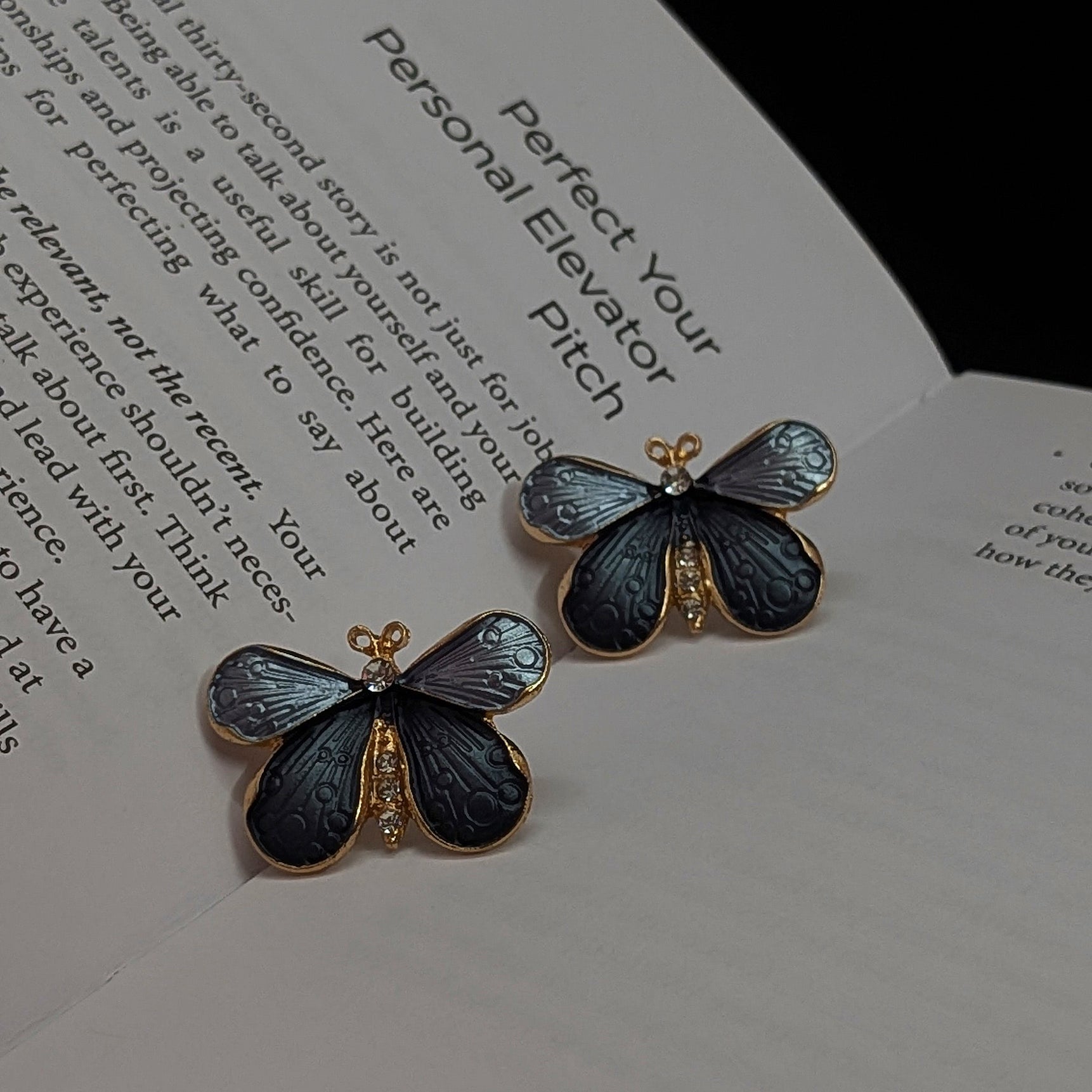 Grey Butterfly Enamel Stud Earrings