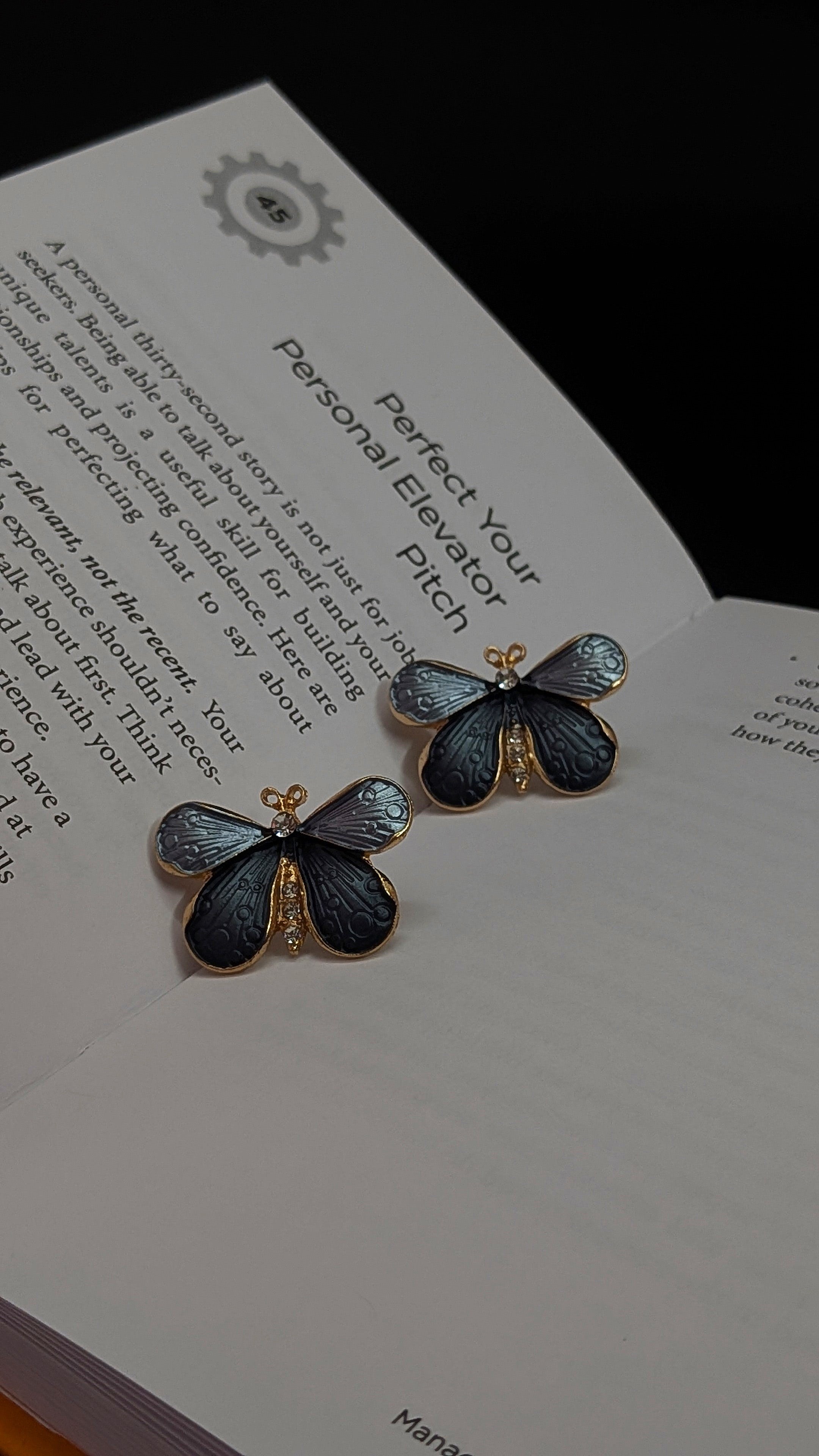 Grey Butterfly Enamel Stud Earrings