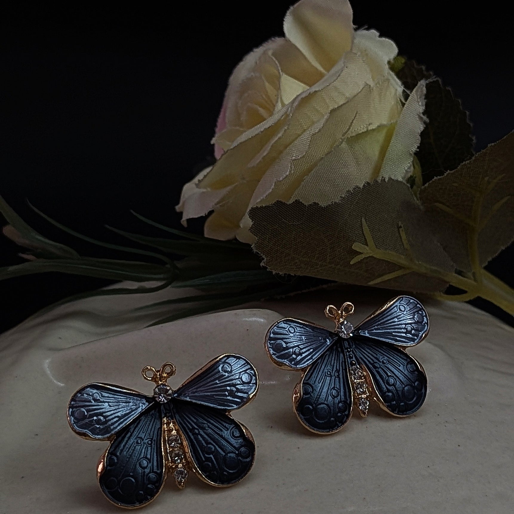 Grey Butterfly Enamel Stud Earrings