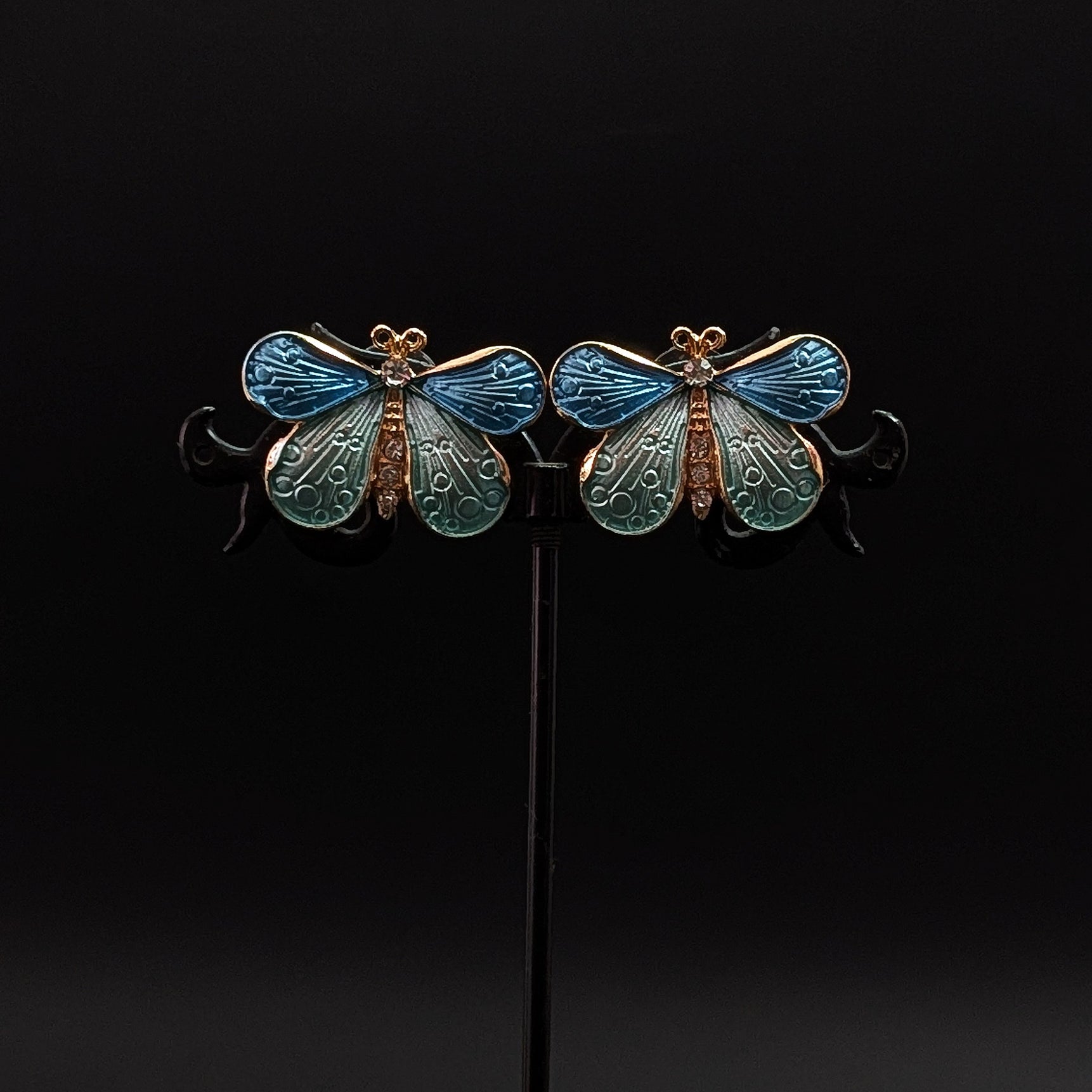 Blue & Teal Butterfly Enamel Stud Earrings